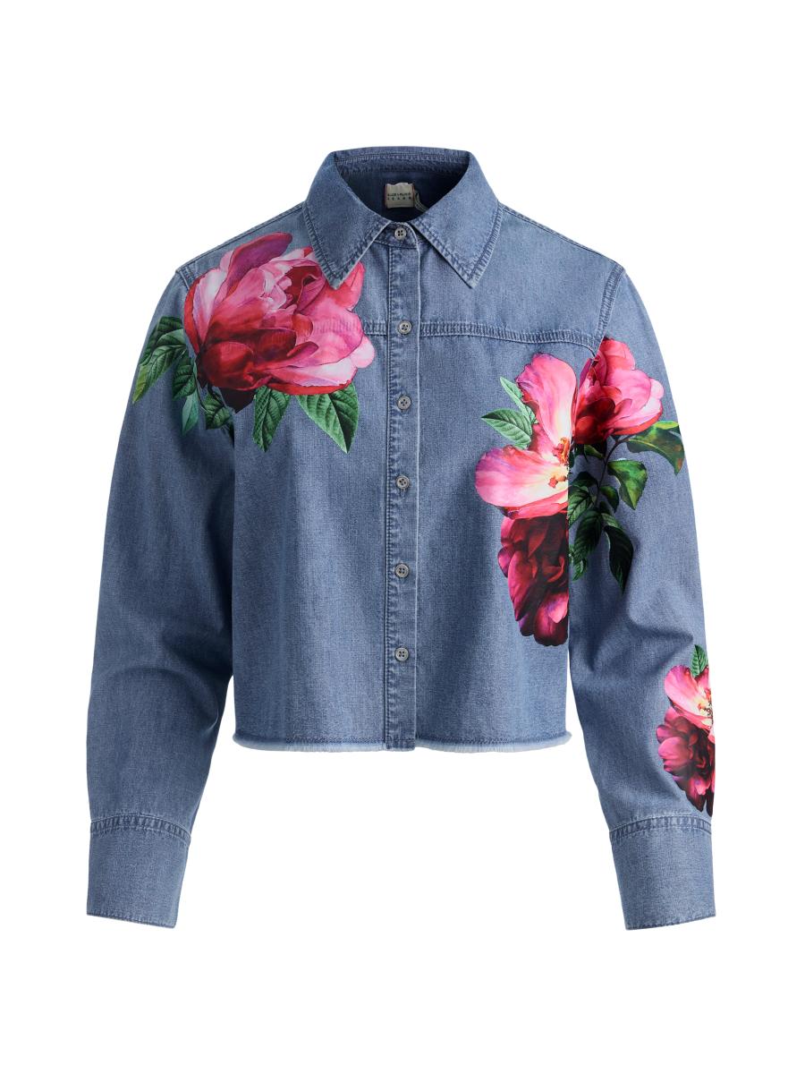 Alice And Olivia Women's Finely Floral Denim Oversized Crop Jacket