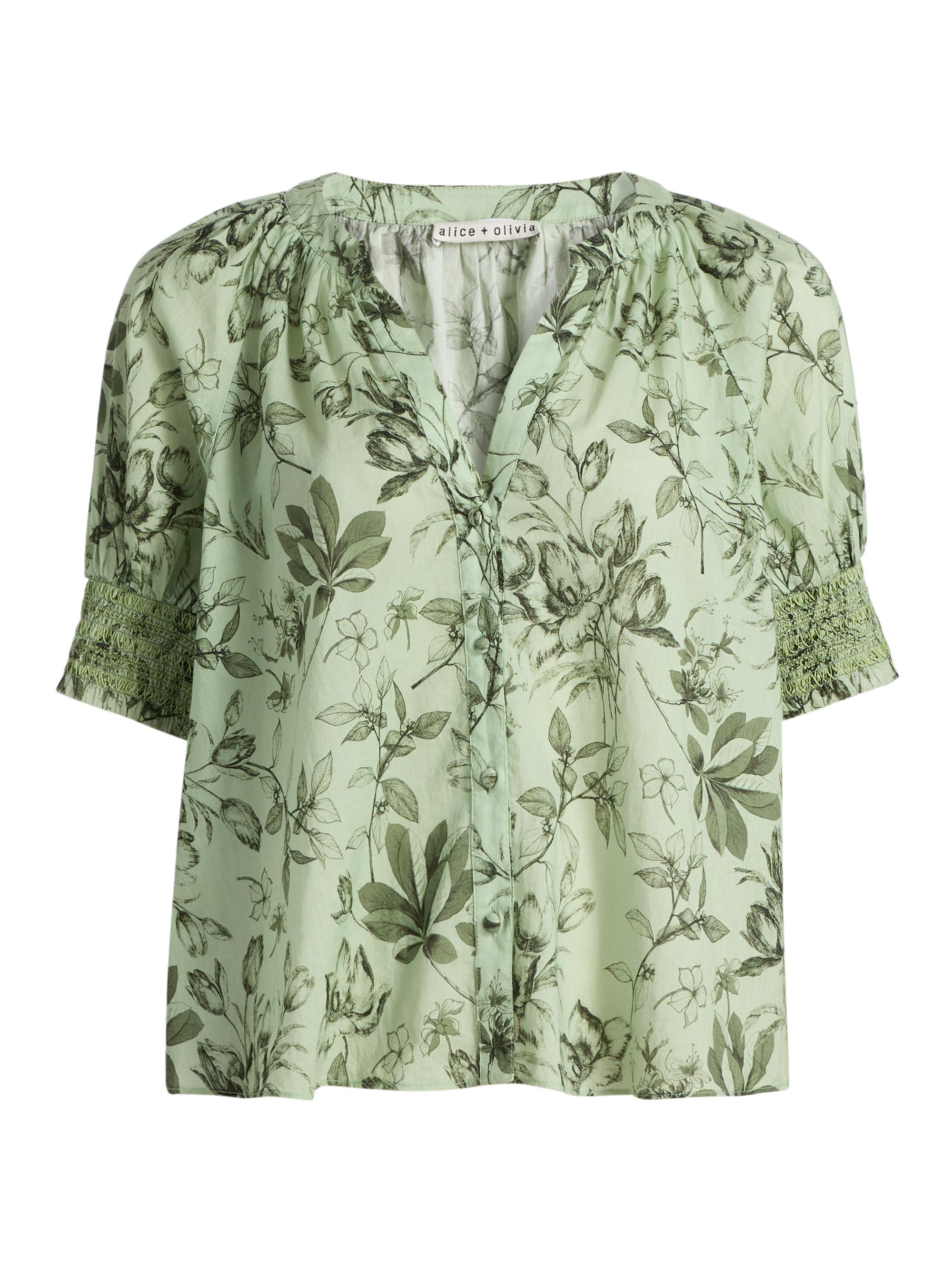 Thalia Printed Puff-Sleeve Blouse