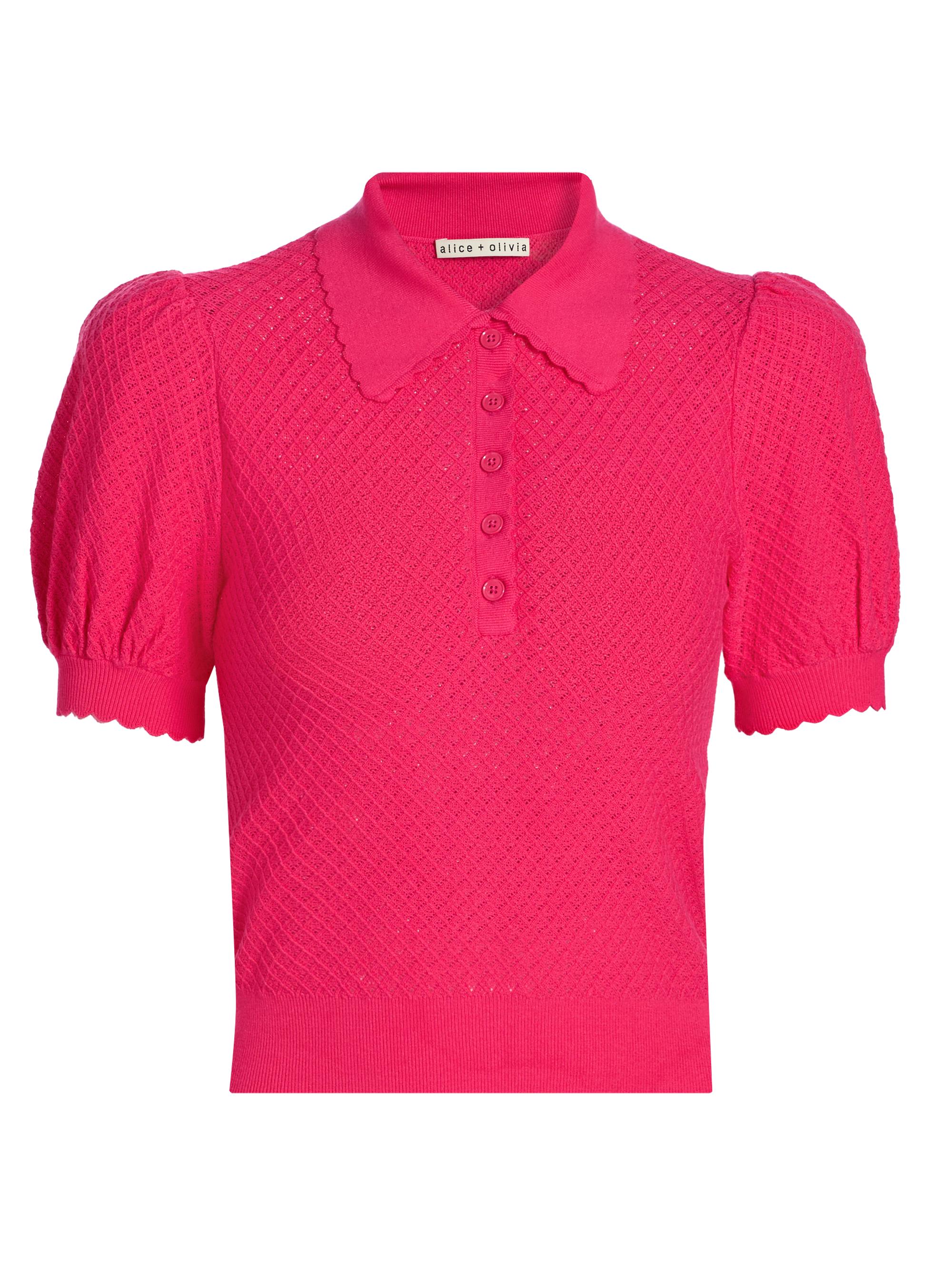 ALICE + OLIVIA Ramona Pointelle Polo Sweater | Saks Fifth Avenue