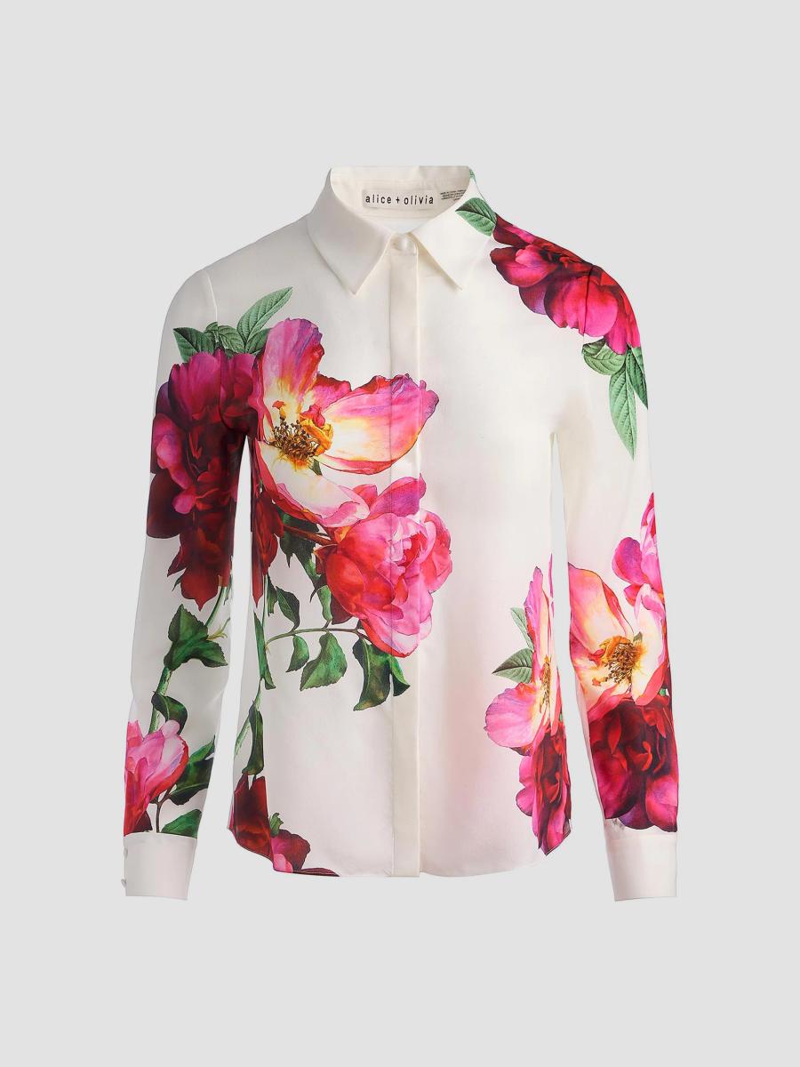 ALICE + OLIVIA Willa Floral Silk Button-Front Top | Saks Fifth Avenue