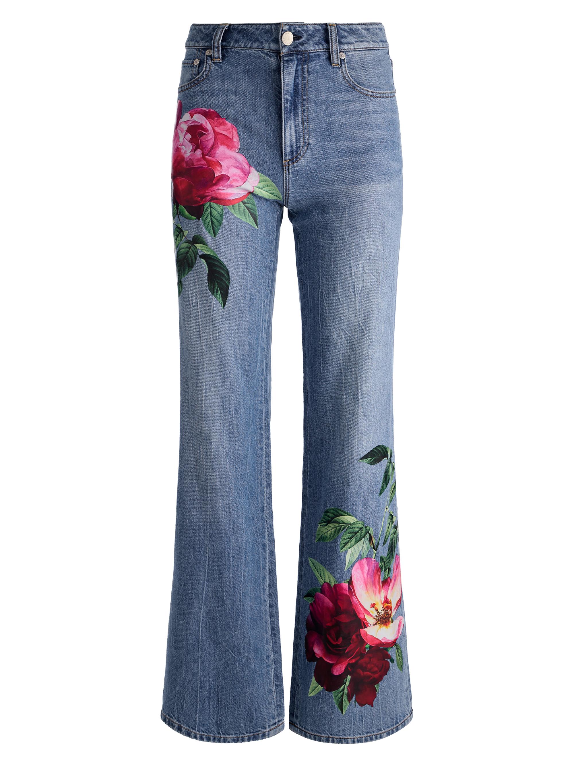 Chic Floral Placement High-Rise Flare Jeans