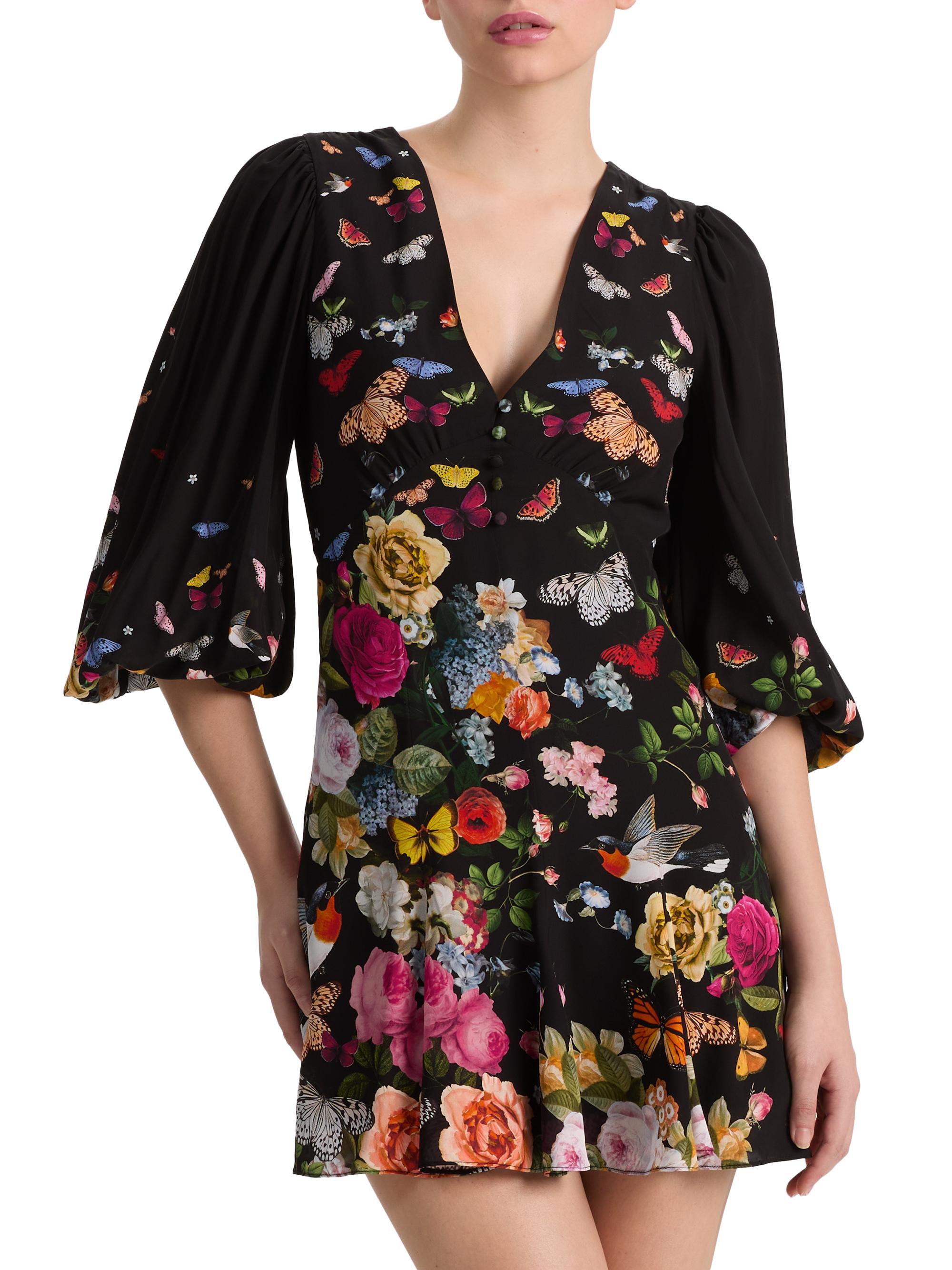 ALICE + OLIVIA Irene Floral Butterfly Empire Waist Minidress | Saks Fifth  Avenue