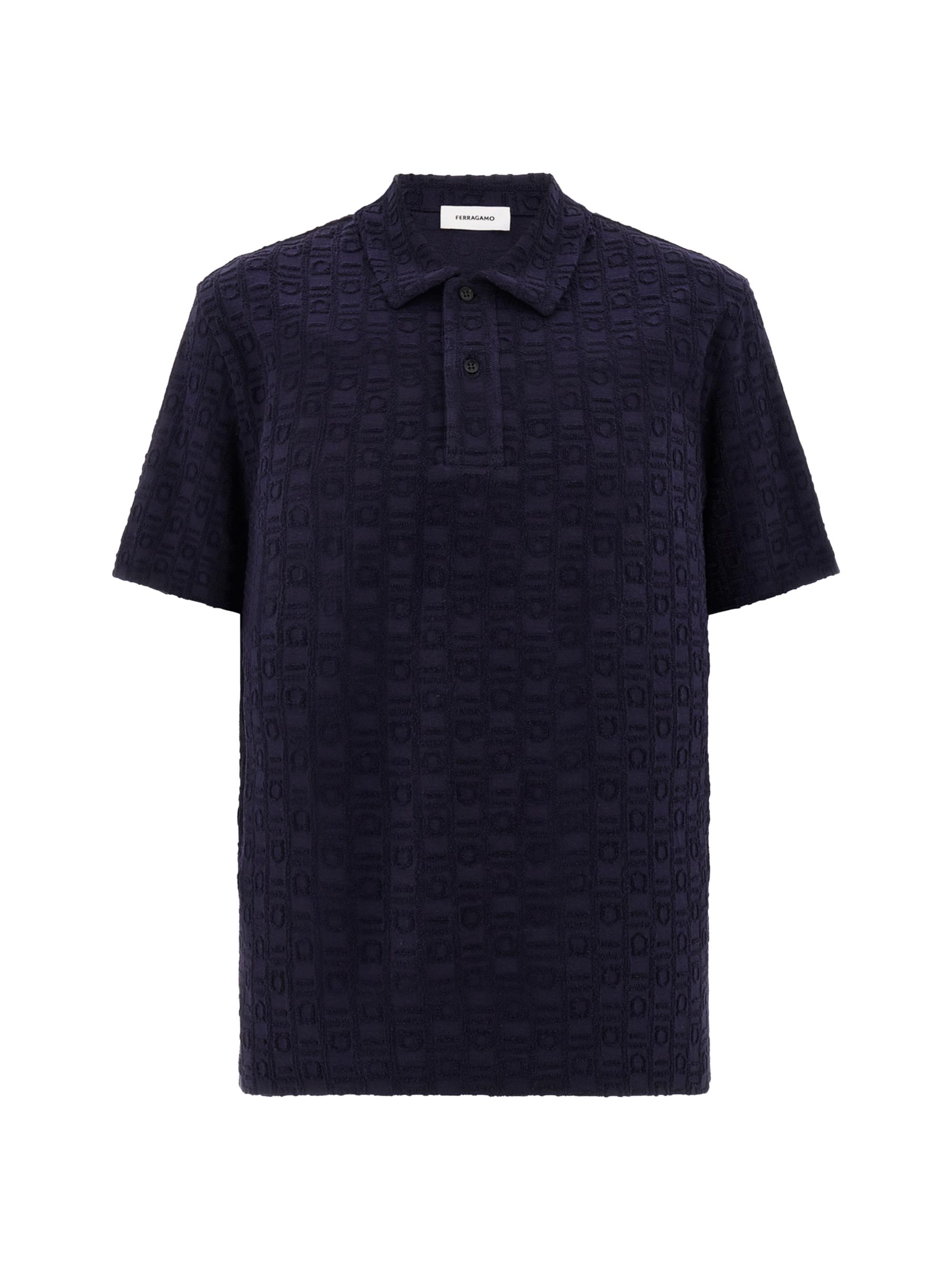 FERRAGAMO Men's Monogram Cotton Polo Shirt - New Navy - Men's Clothing