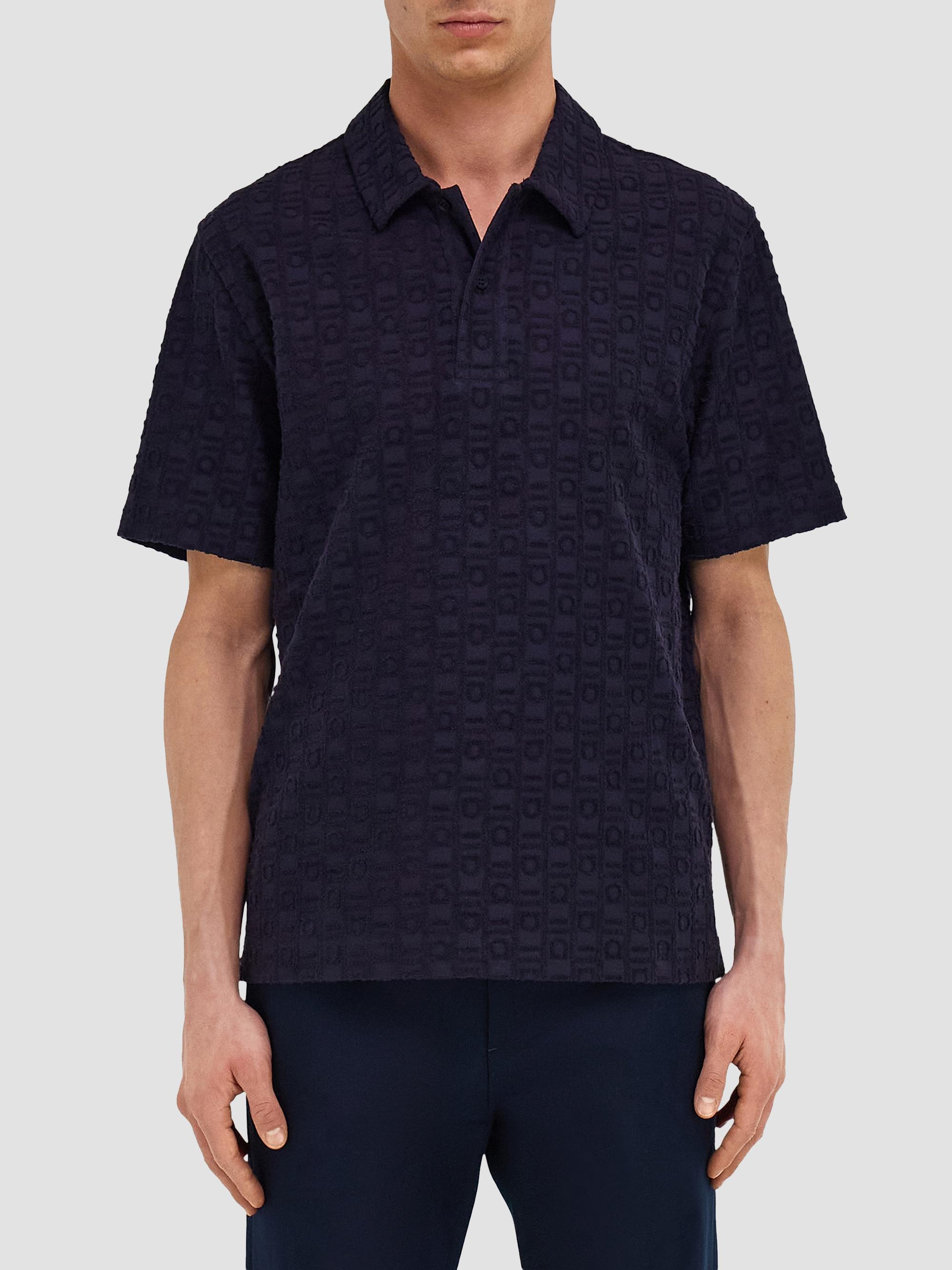FERRAGAMO Men's Monogram Cotton Polo Shirt - New Navy | Thumbnail 3