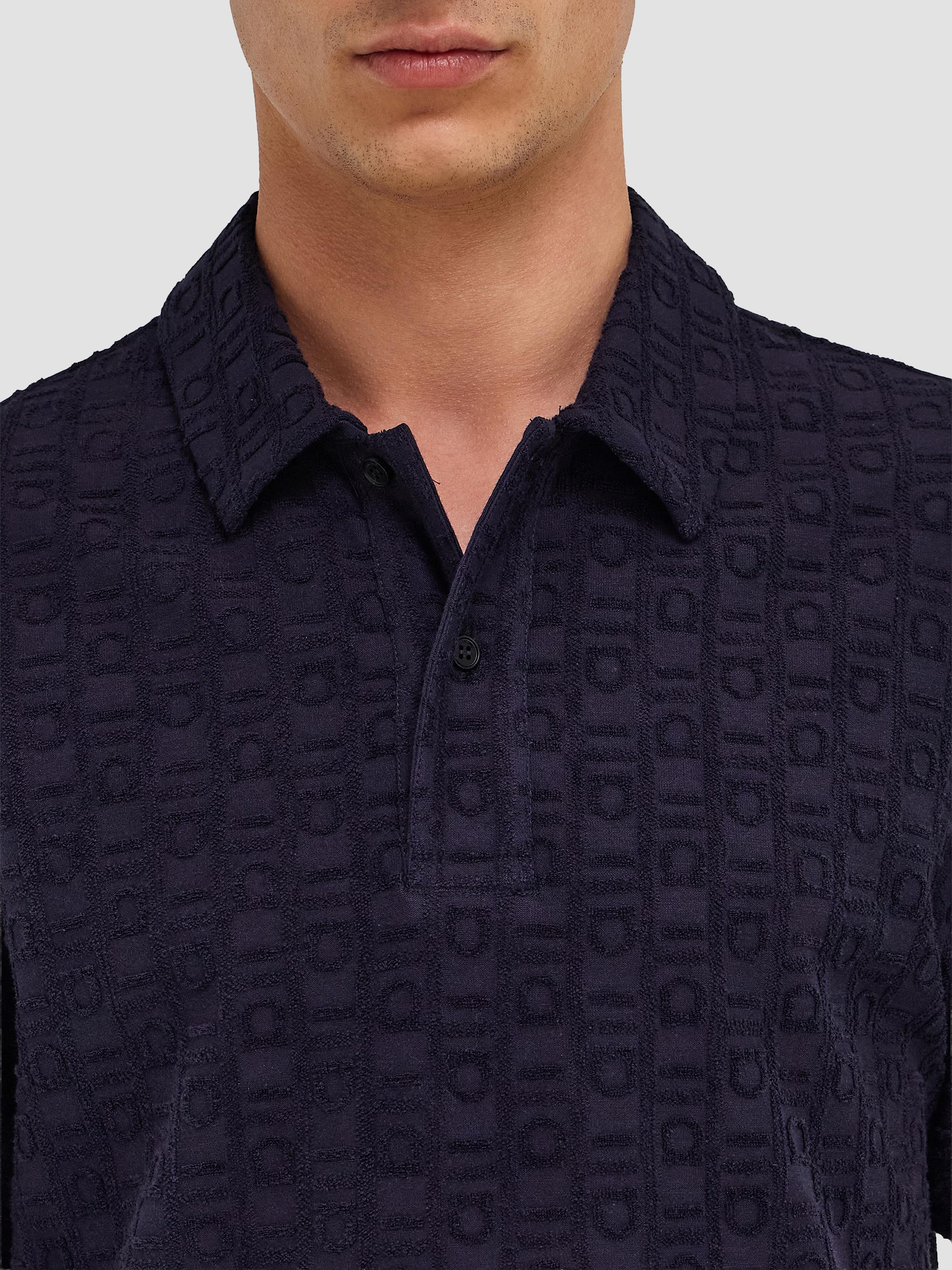 FERRAGAMO Men's Monogram Cotton Polo Shirt - New Navy | Thumbnail 5