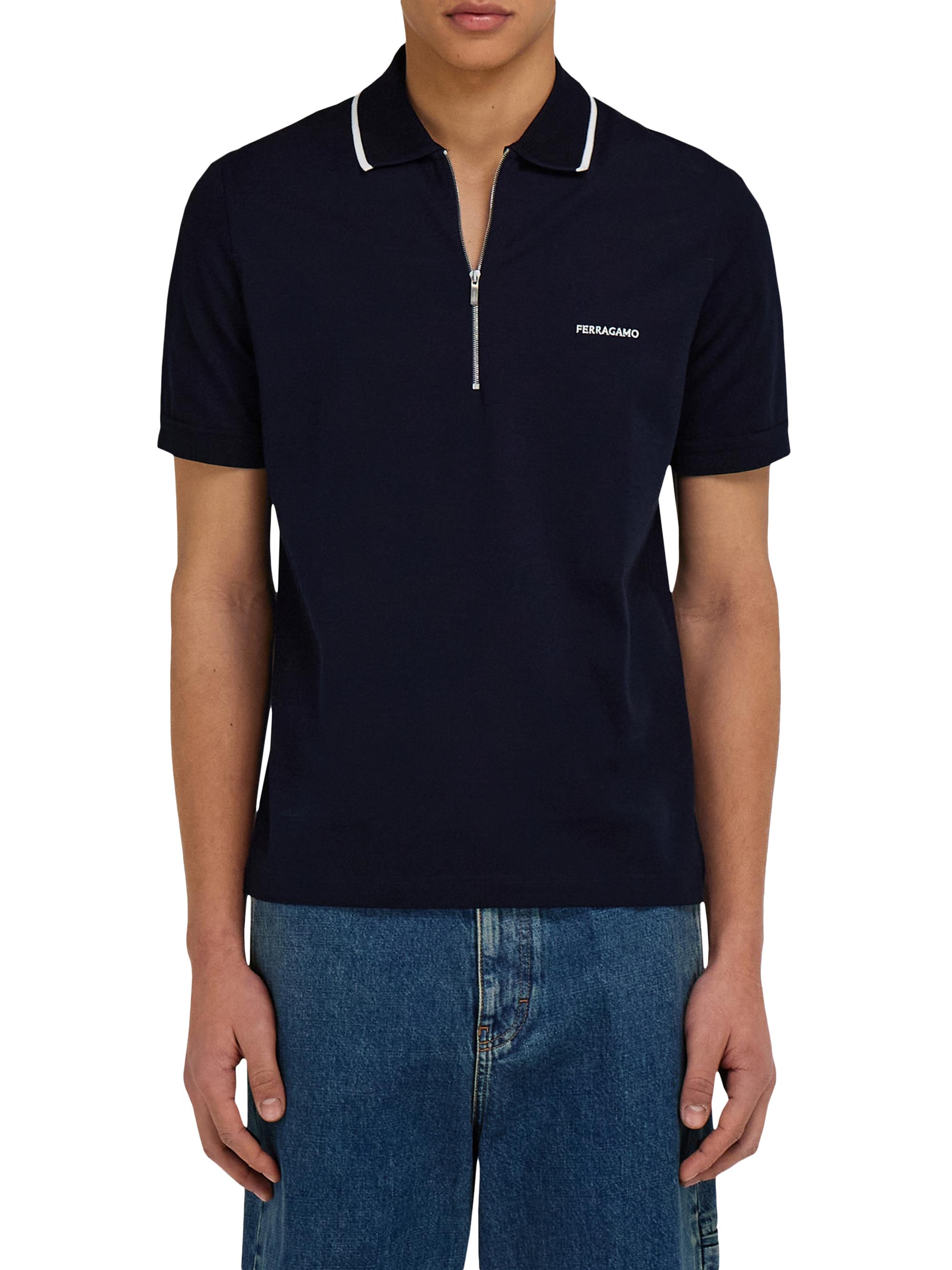 FERRAGAMO Men's Quarter-Zip Cotton Polo Shirt - New Navy | Thumbnail 3