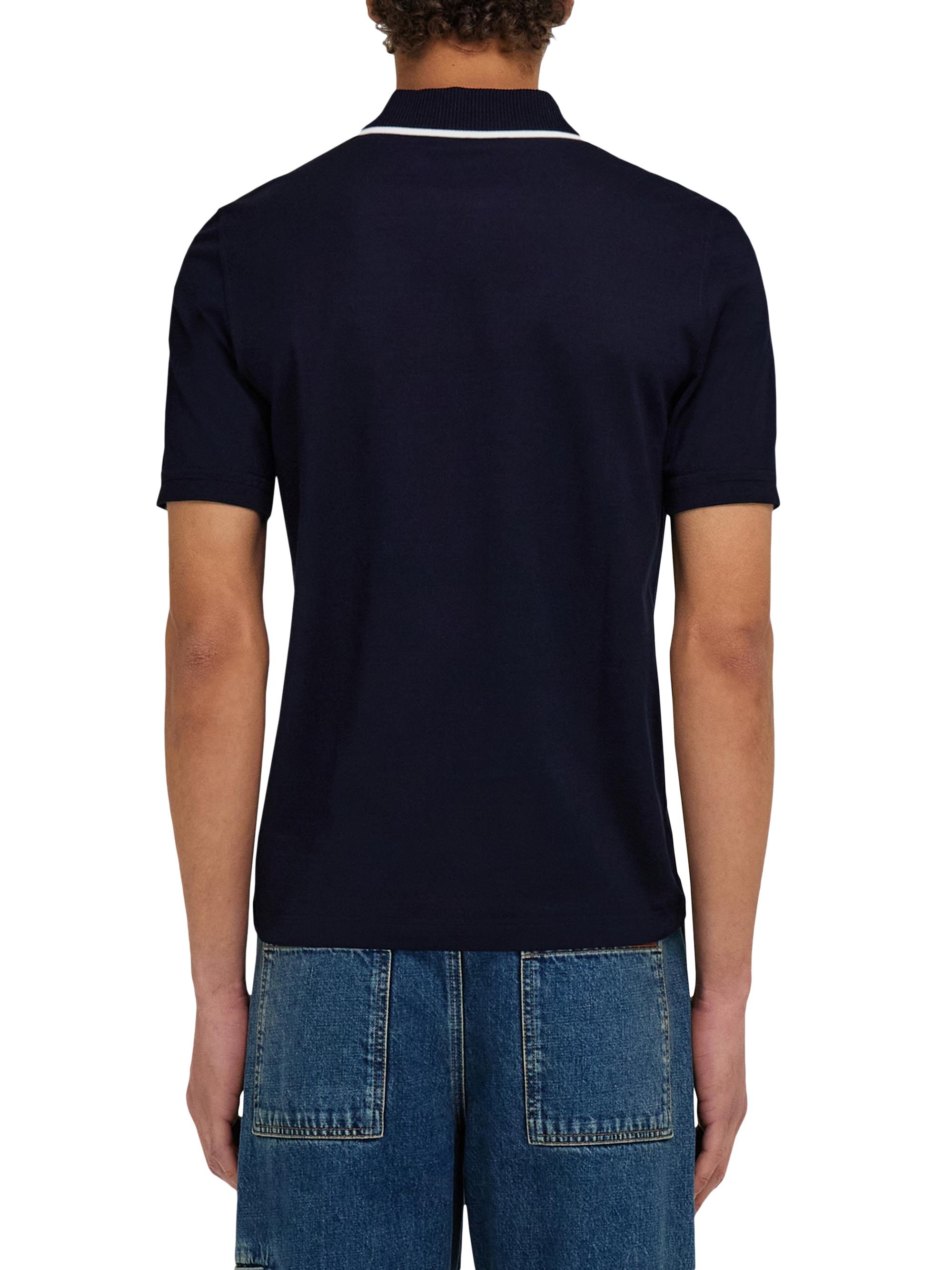 FERRAGAMO Men's Quarter-Zip Cotton Polo Shirt - New Navy | Thumbnail 4