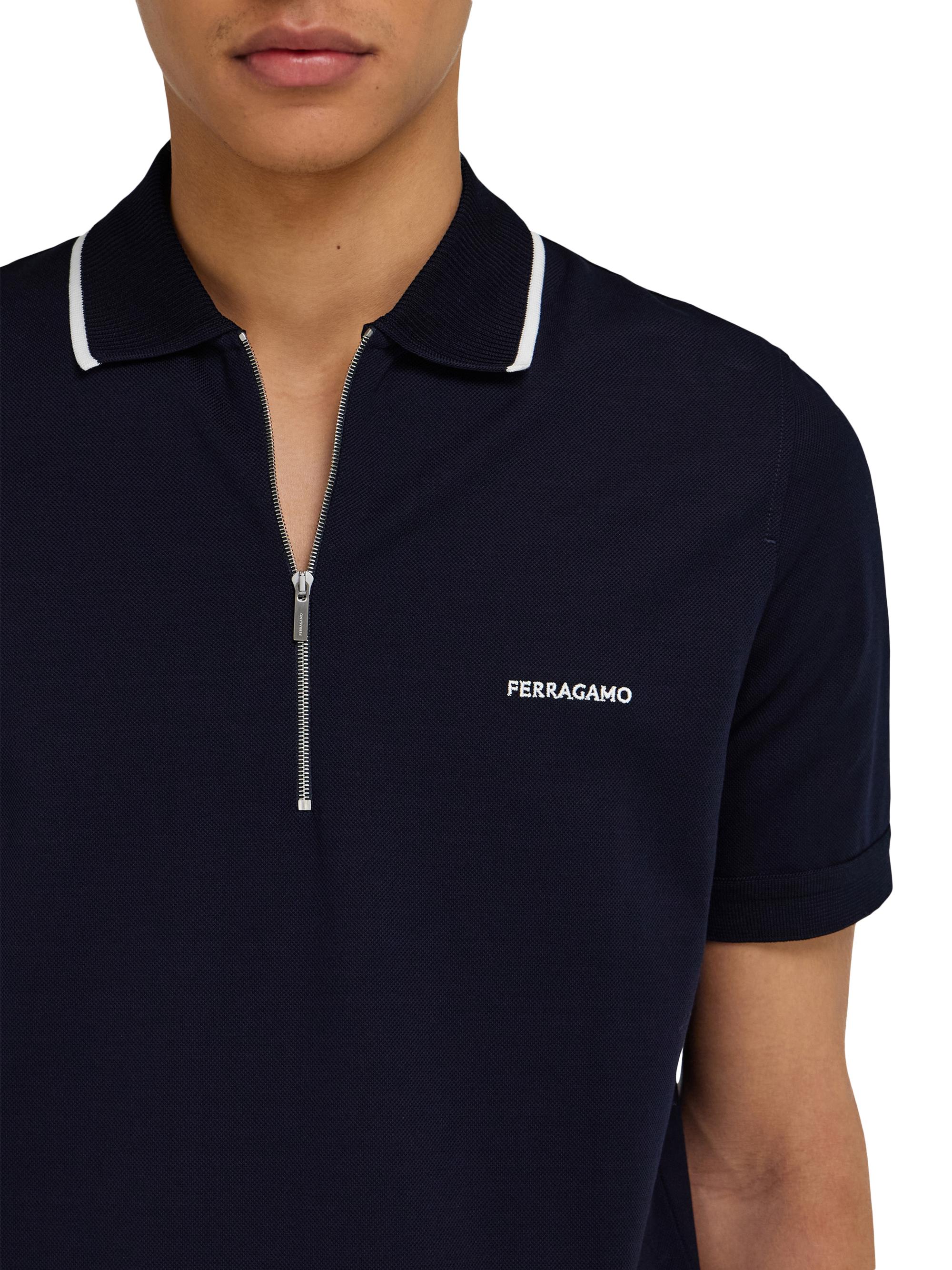 FERRAGAMO Men's Quarter-Zip Cotton Polo Shirt - New Navy | Thumbnail 5