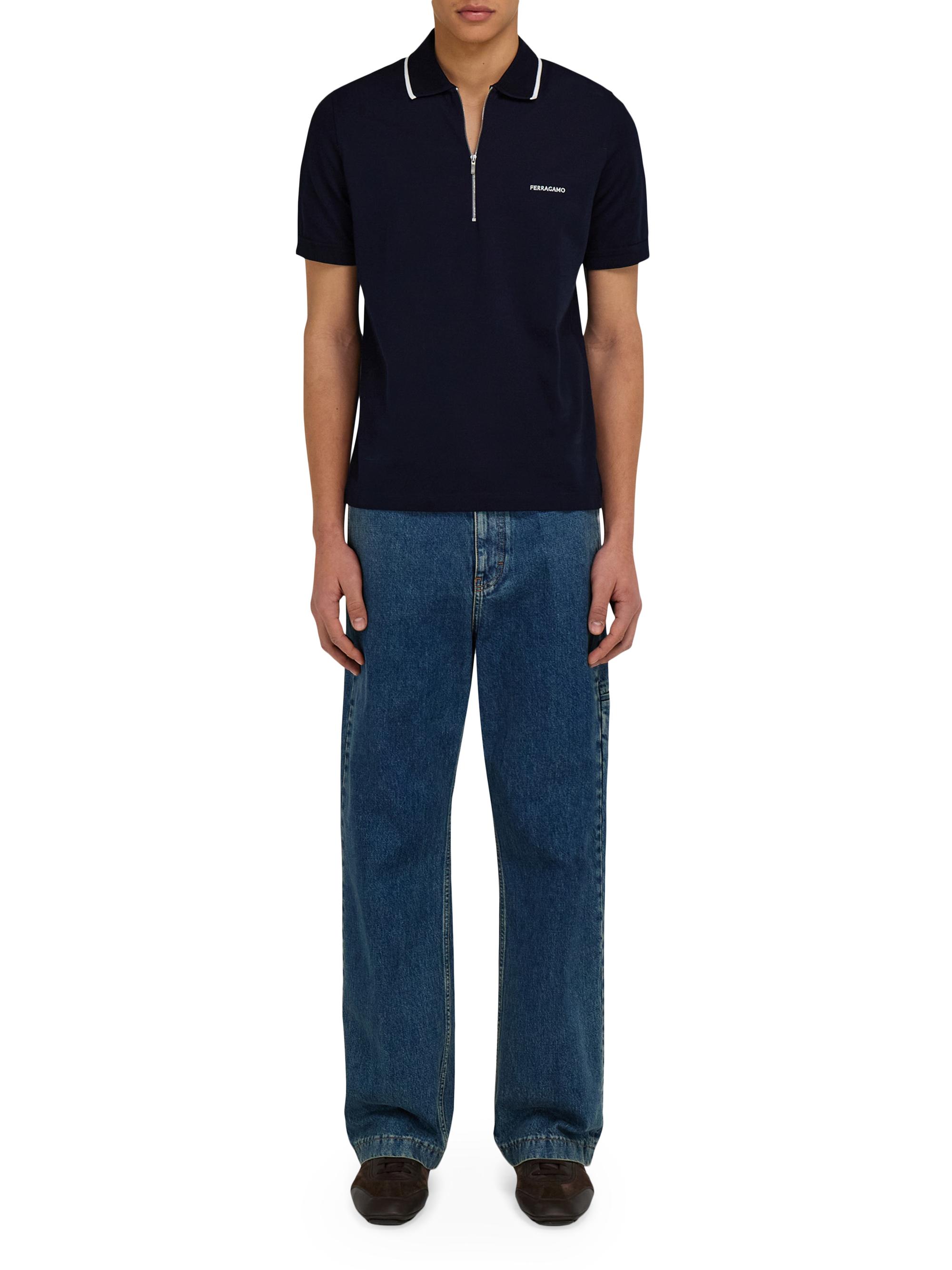 FERRAGAMO Men's Quarter-Zip Cotton Polo Shirt - New Navy | Thumbnail 2