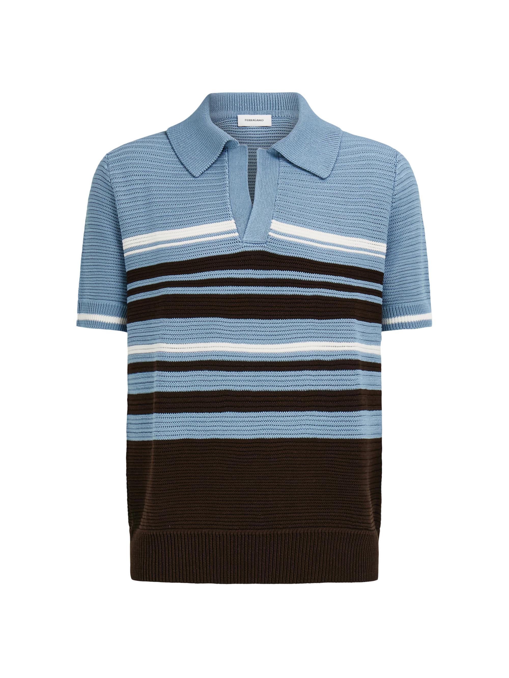 FERRAGAMO Men's Striped Cotton Knit Polo Shirt - Washed Express White - Men's Clothing