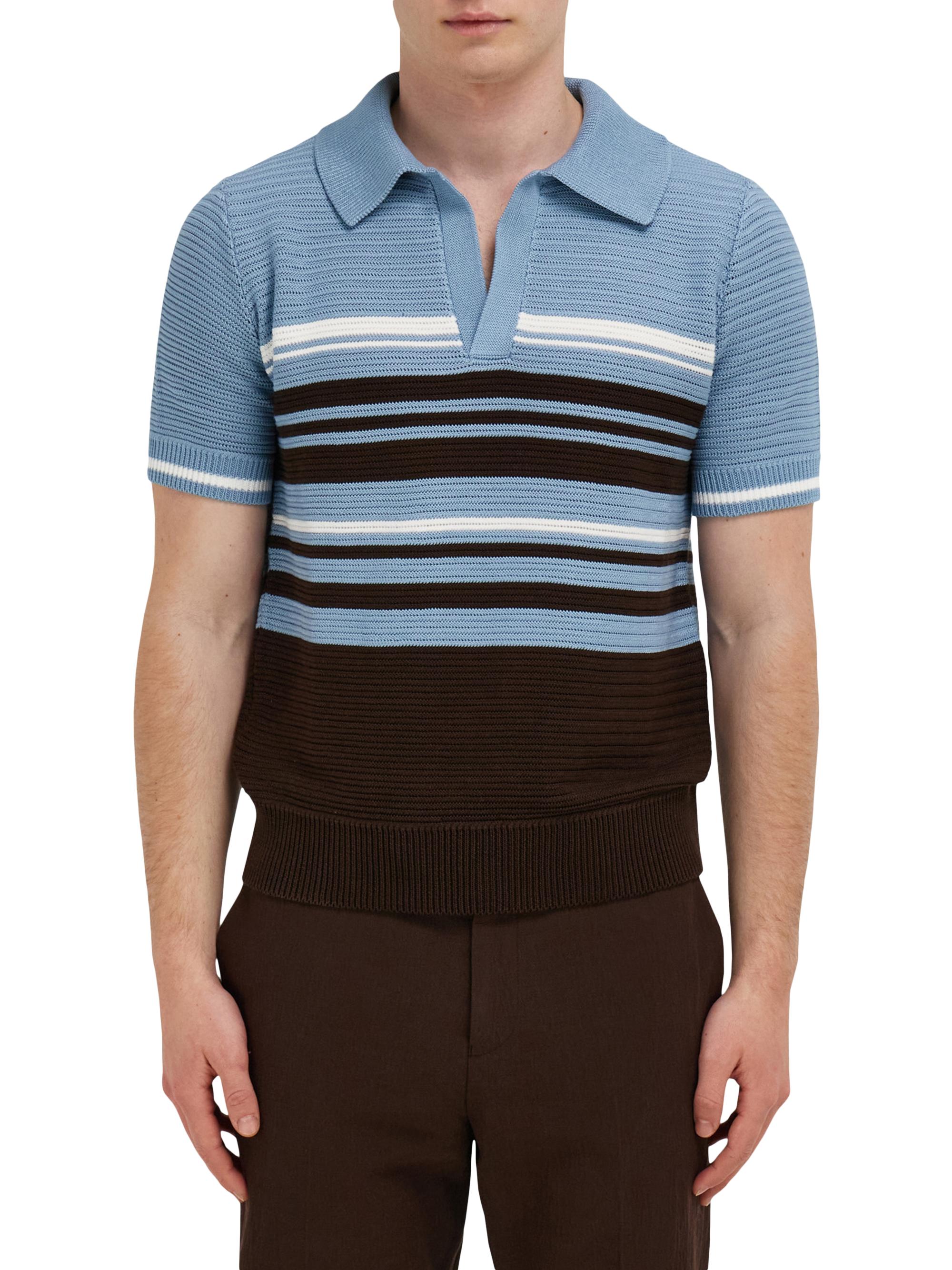 FERRAGAMO Men's Striped Cotton Knit Polo Shirt - Washed Express White | Thumbnail 3
