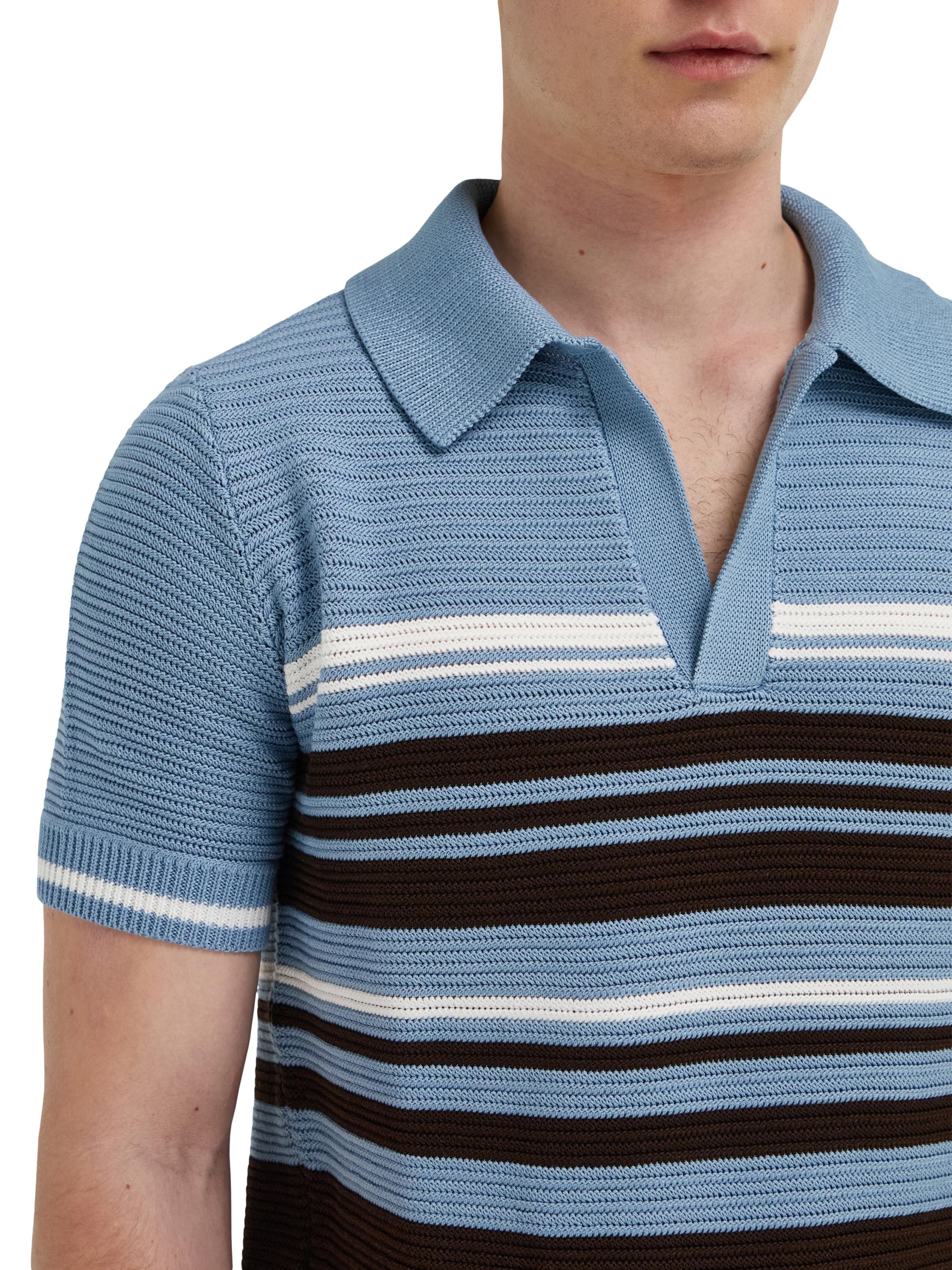 FERRAGAMO Men's Striped Cotton Knit Polo Shirt - Washed Express White | Thumbnail 5