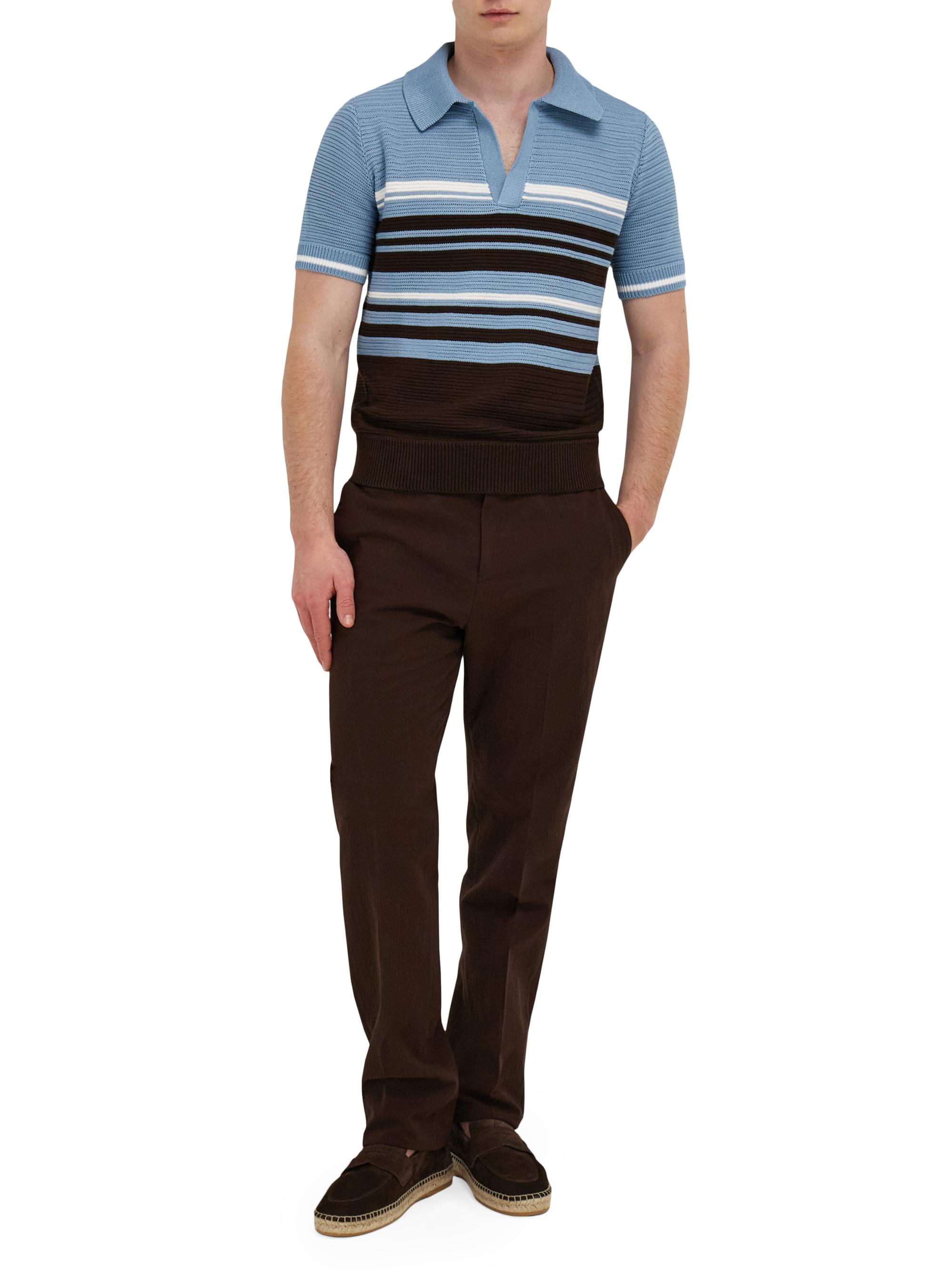 FERRAGAMO Men's Striped Cotton Knit Polo Shirt - Washed Express White | Thumbnail 2