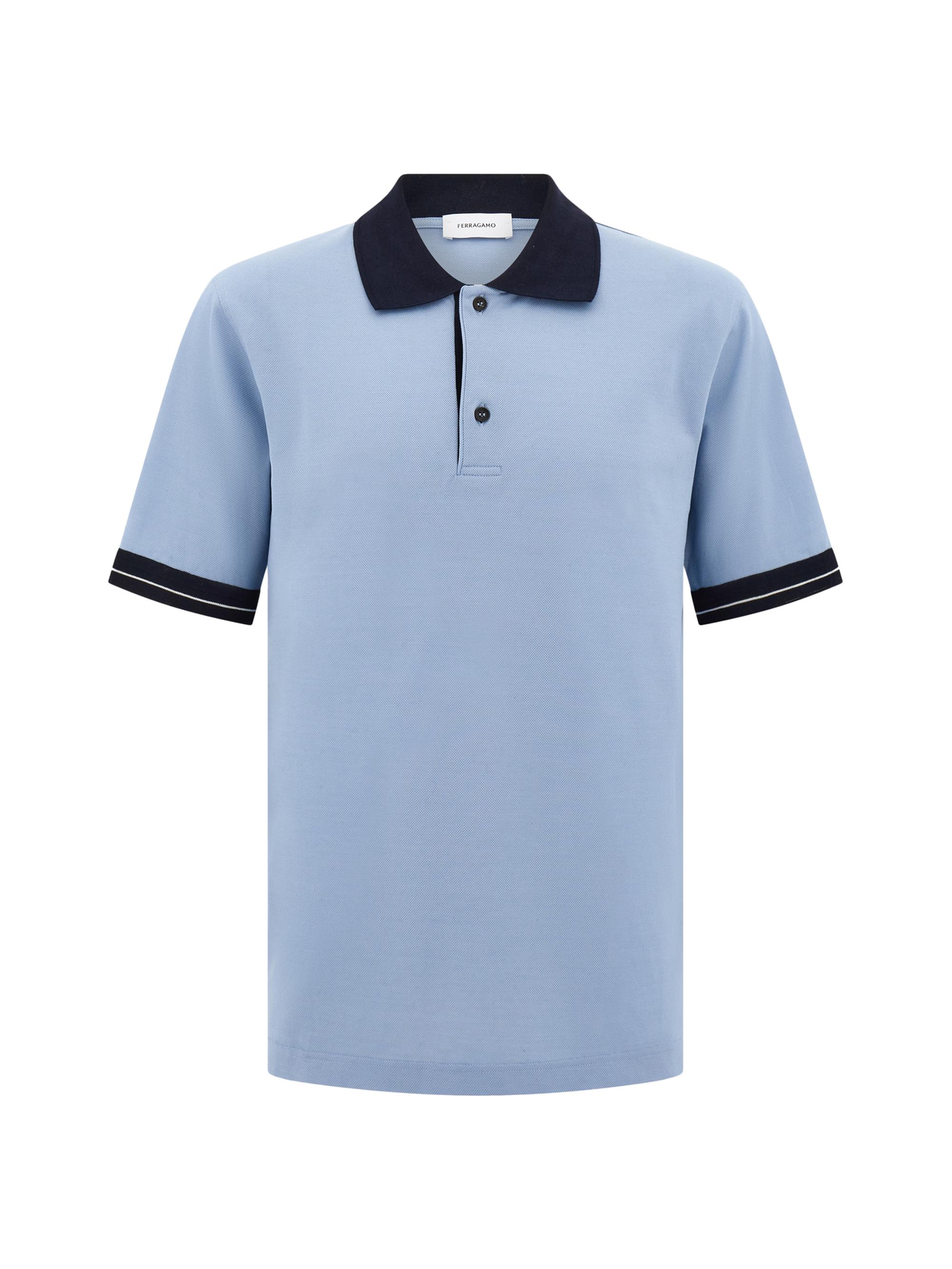 FERRAGAMO Men's Short-Sleeve Cotton Polo Shirt - Washed Navy White