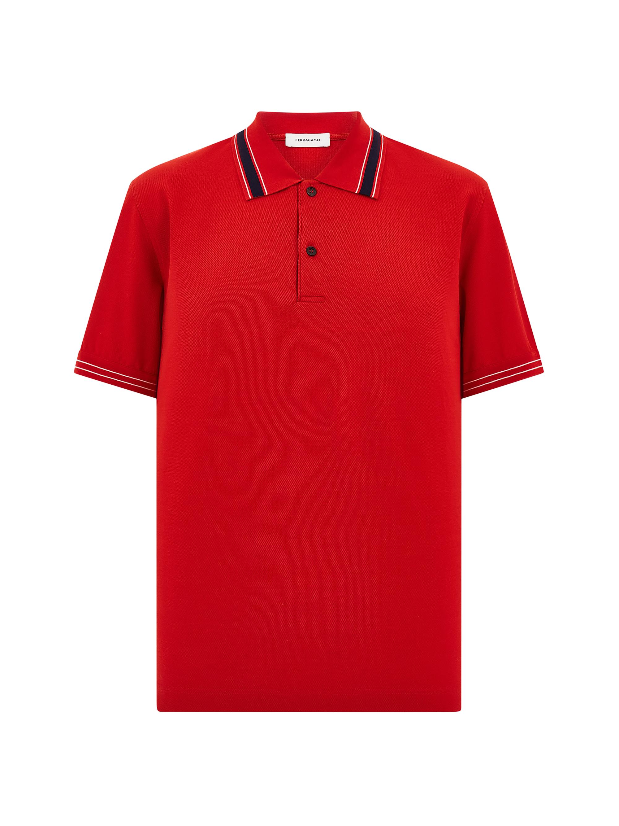 FERRAGAMO Men's Short-Sleeve Cotton Polo Shirt - Red Navy Bianco