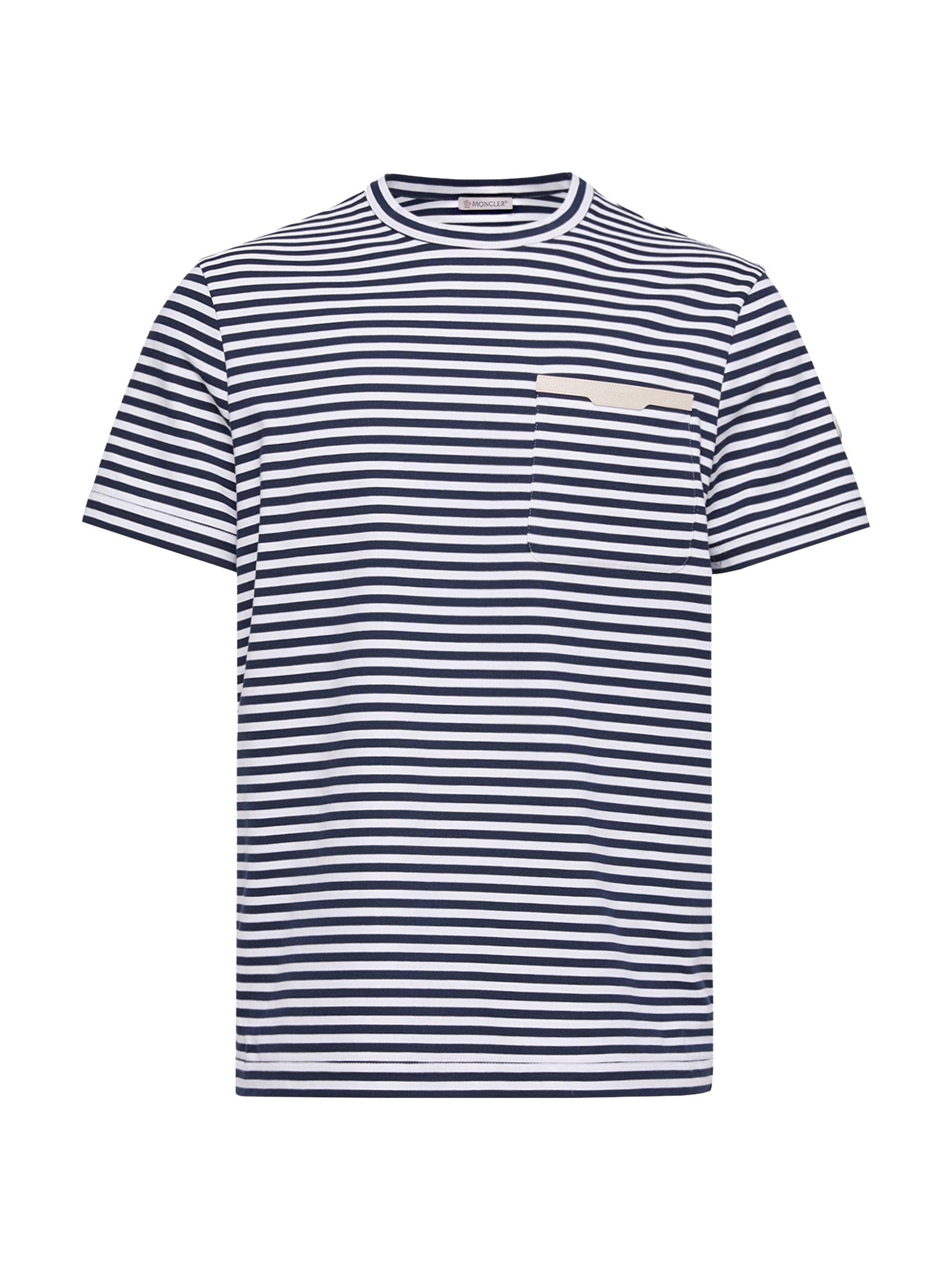 Moncler Men's Crew Neck T-Shirt in Cotton - White Blue