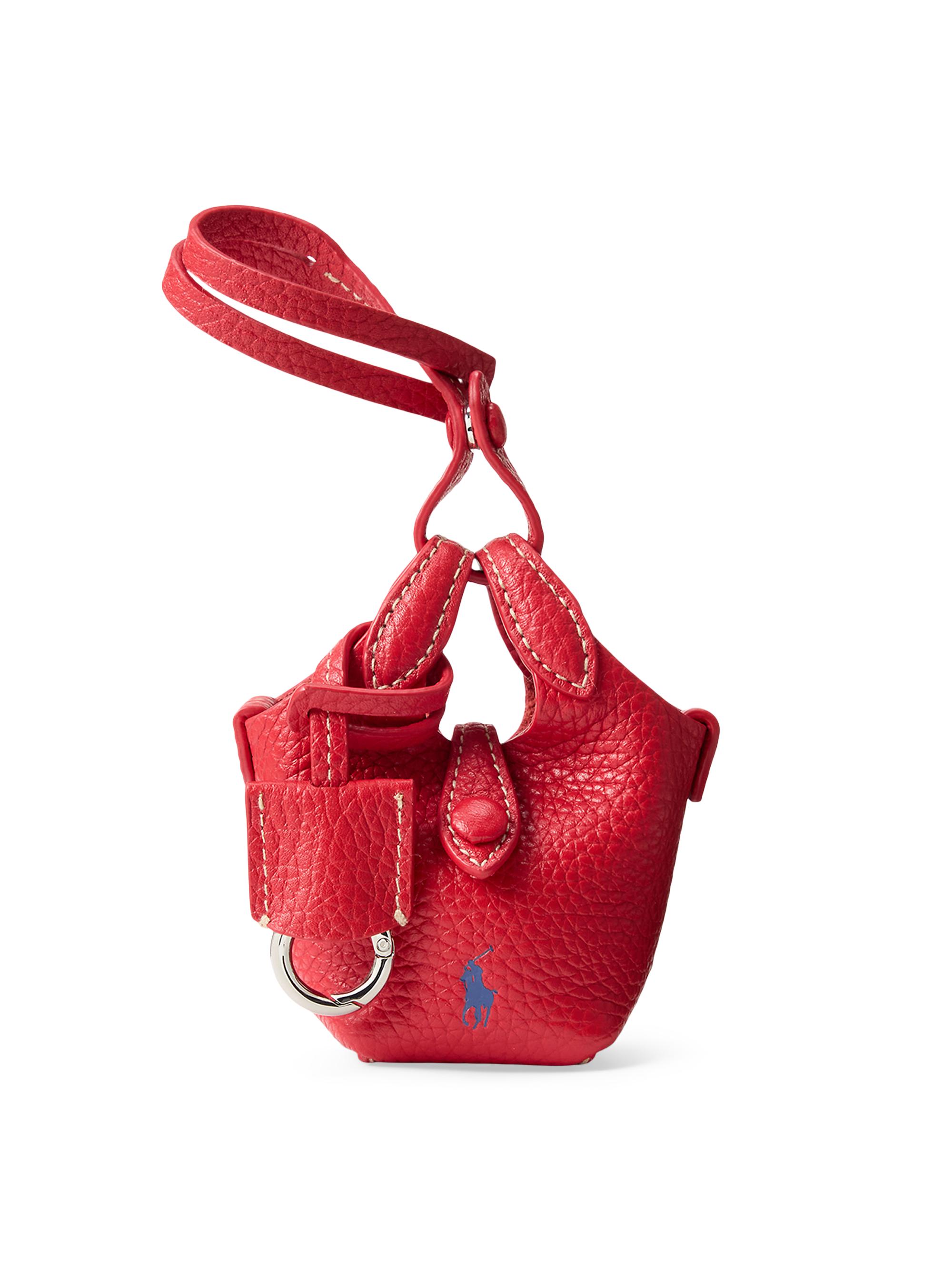 Polo Ralph Lauren Women's Shiny Drum Pebbled Leather Bag Charm - Cherry