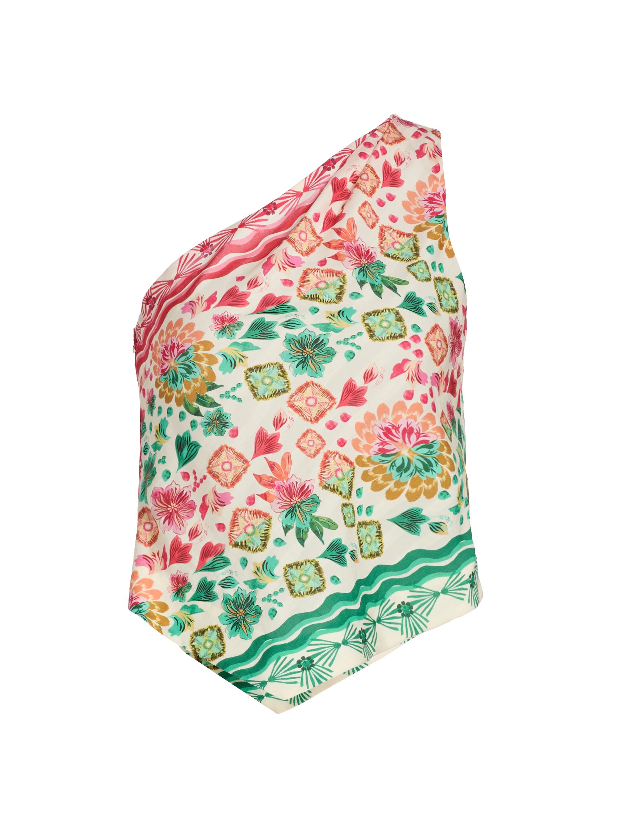 Saloni Women's Madeline Two-Tone Floral Asymmetric One-Shoulder Top - Sunrise Ornamental