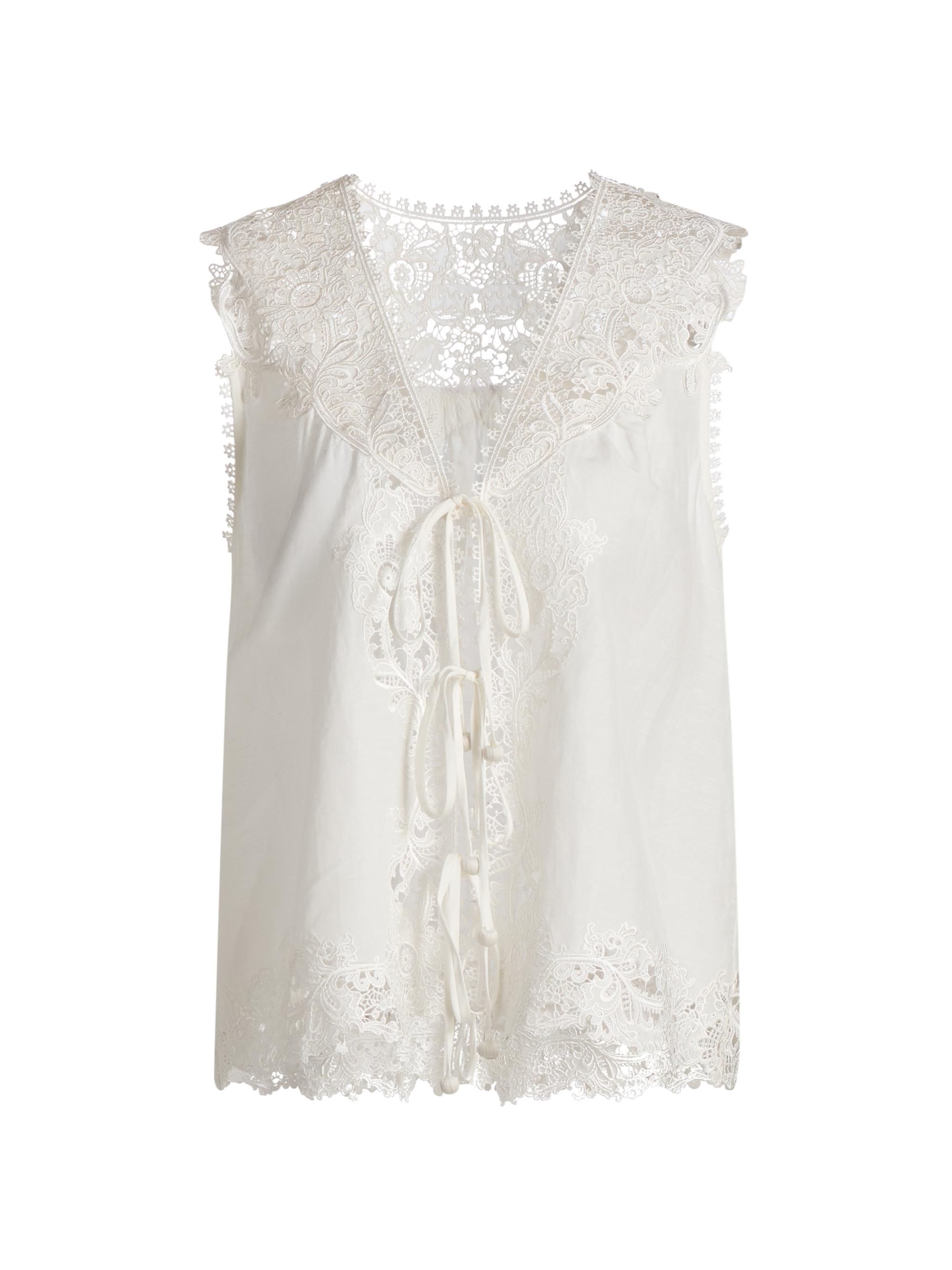 Kobi Halperin Women's Bianca Lace-Trim Sleeveless Linen-Blend Blouse -