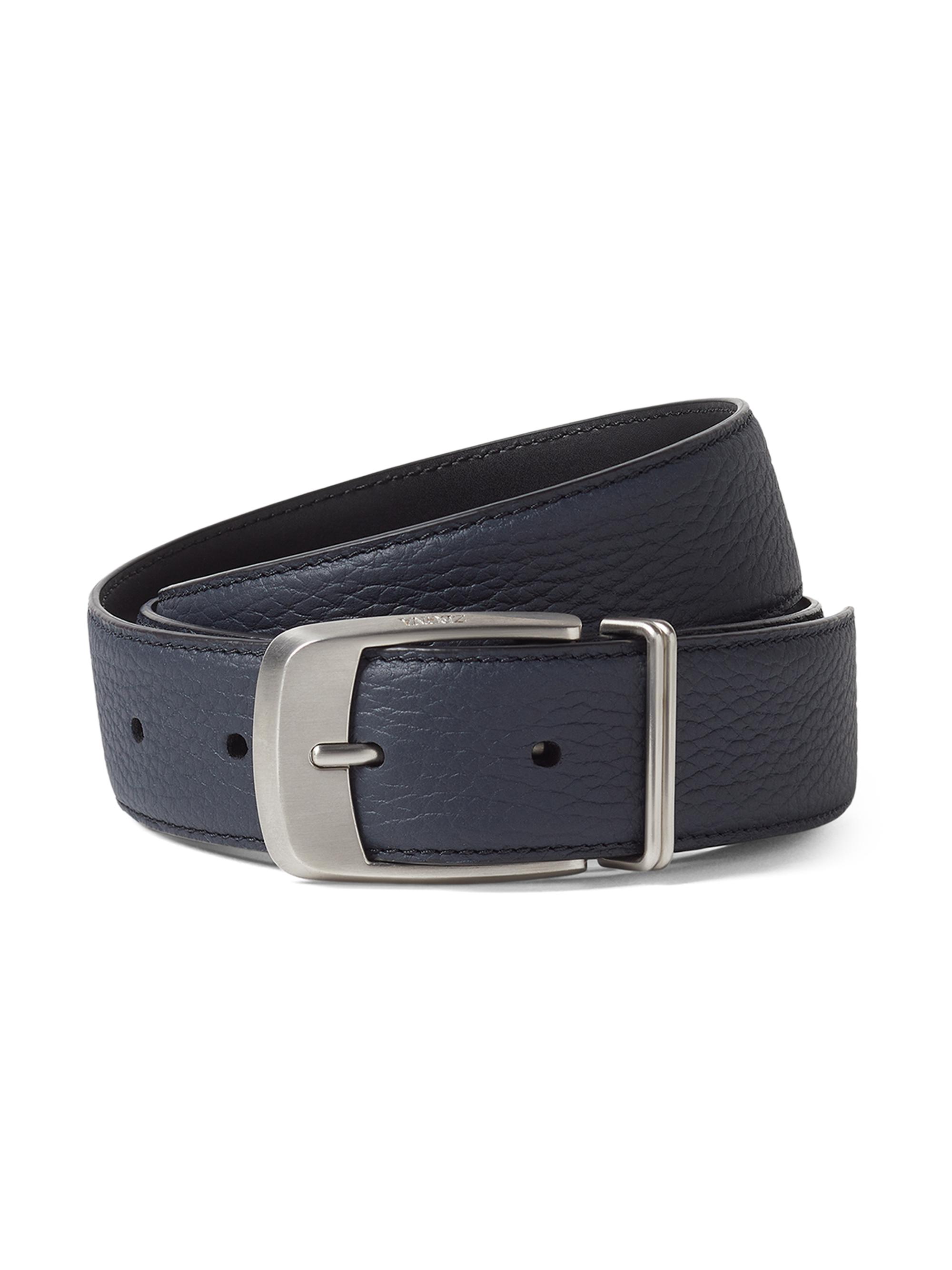 ZEGNA Men's Leather Belt - Dark Blue