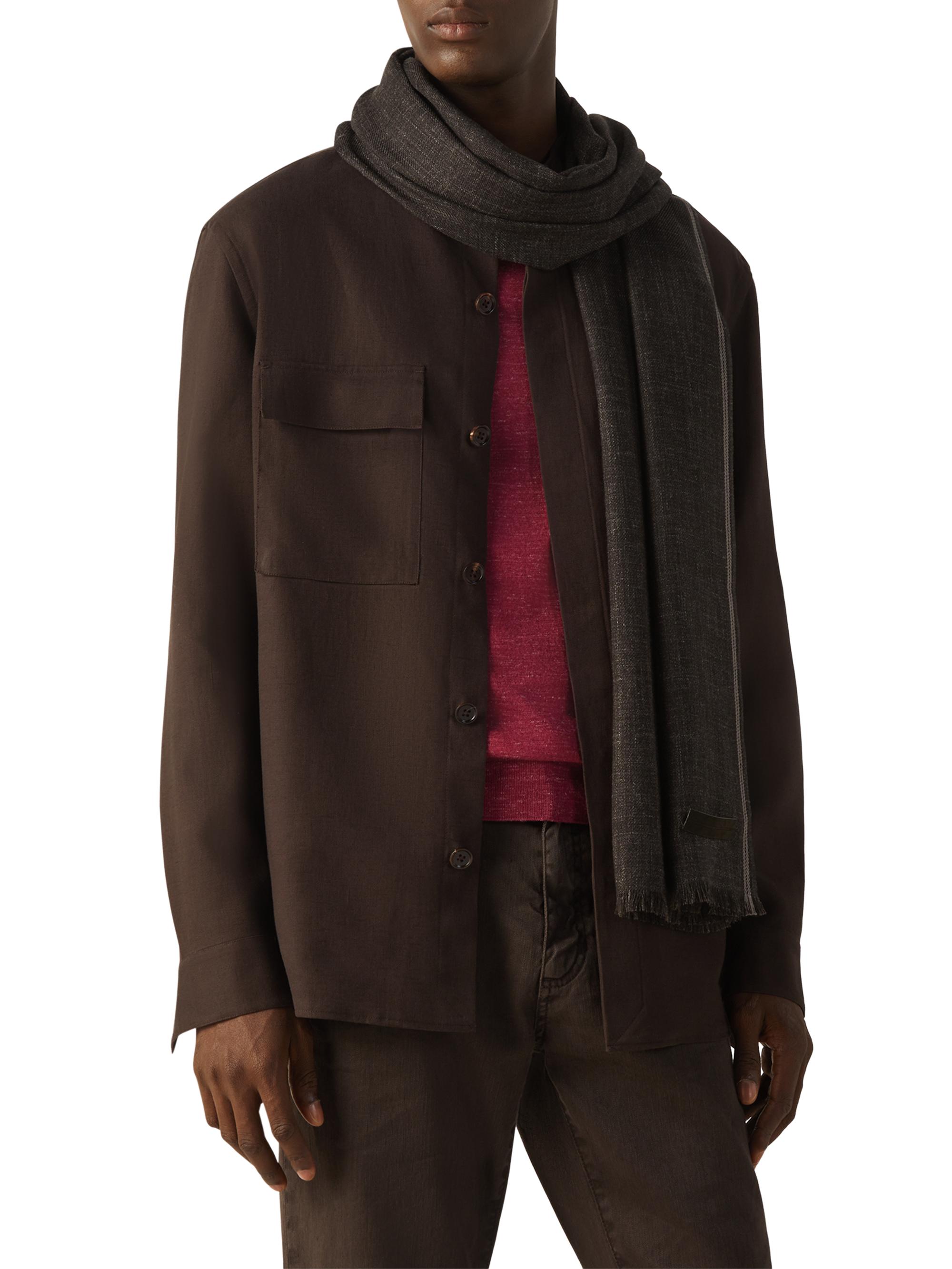ZEGNA Men's Cashmere and Linen Scarf - Dark Brown