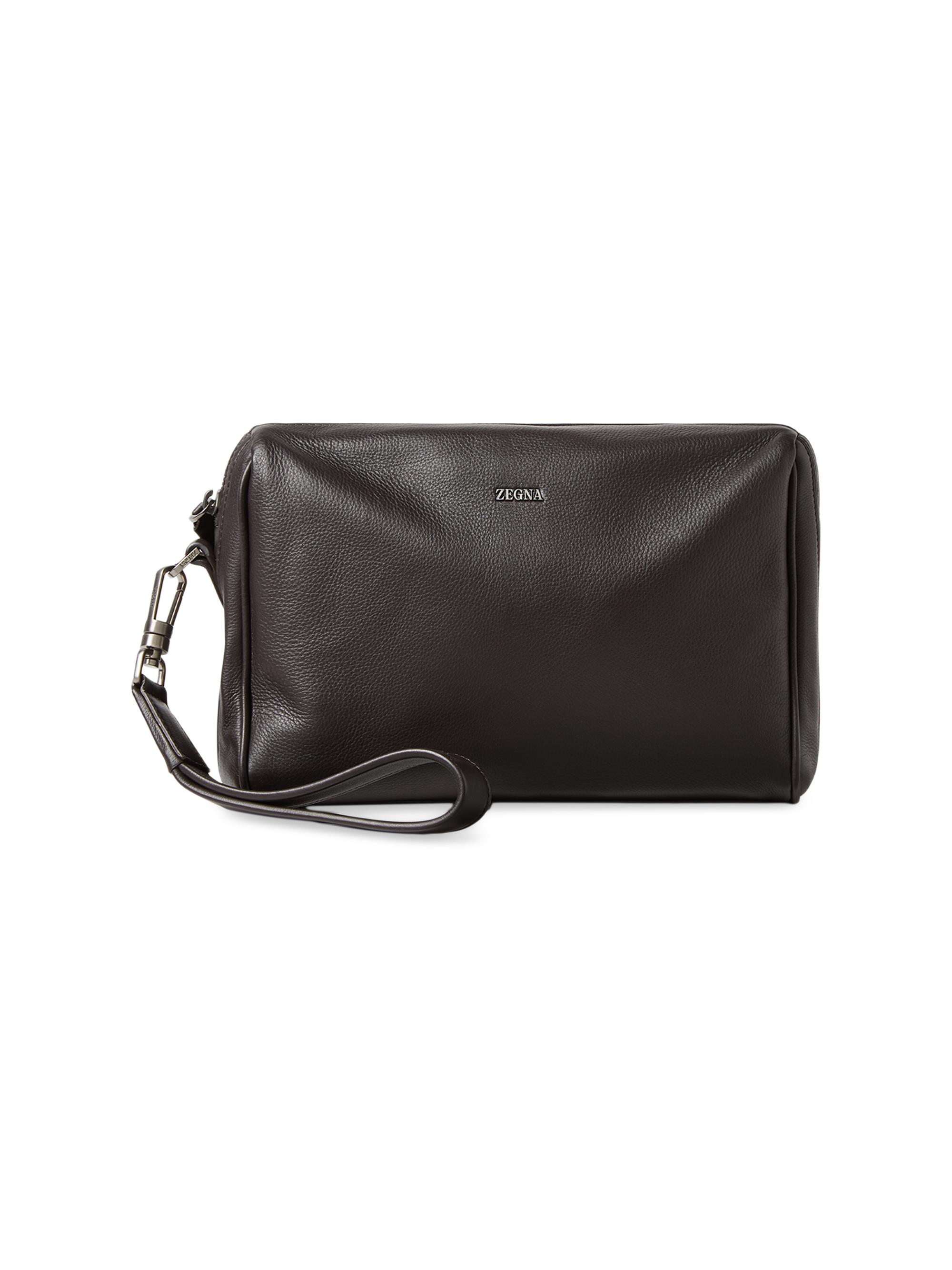 ZEGNA Men's Secondskin Leather Pouch - Dark Brown