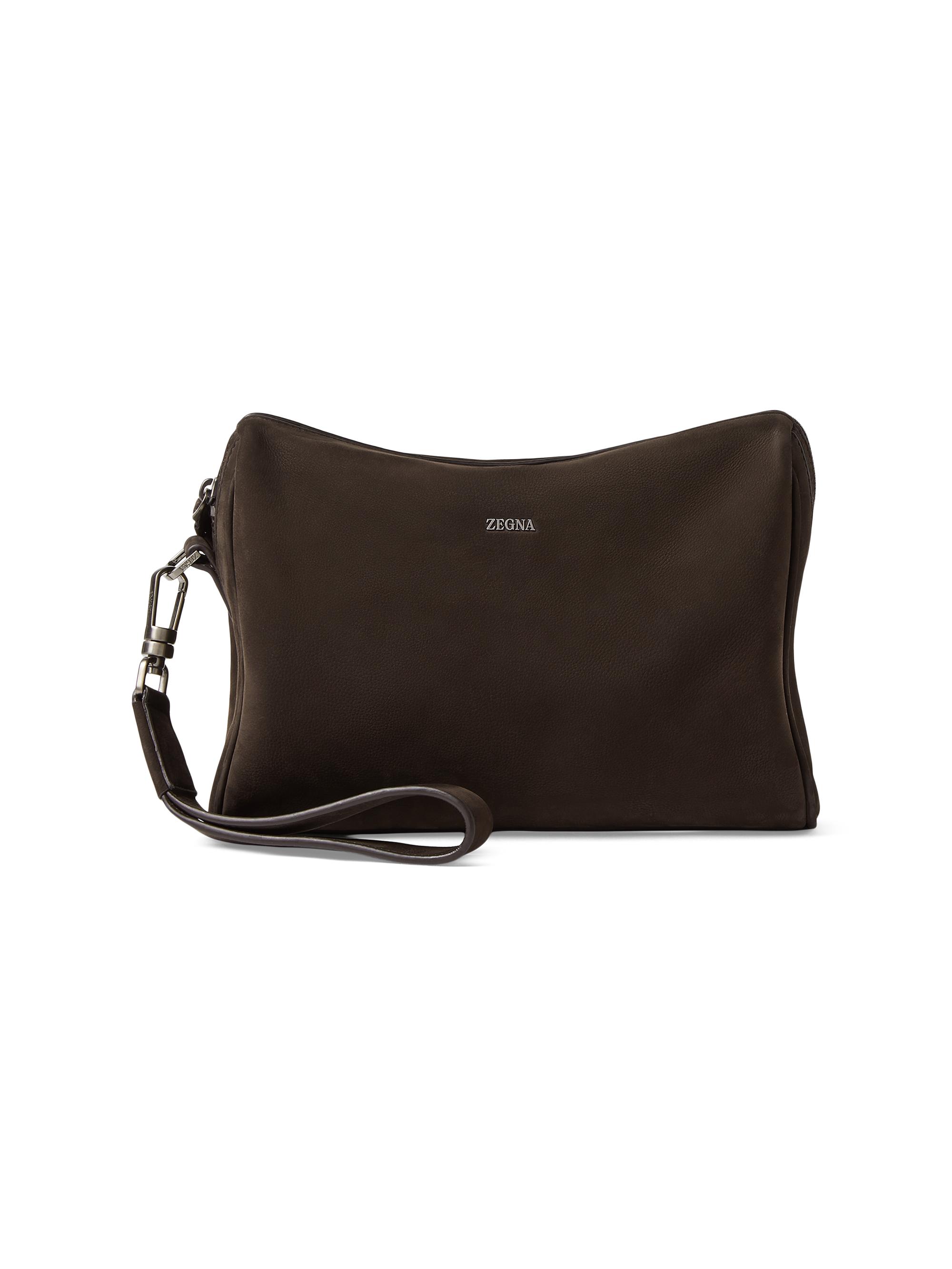 ZEGNA Men's Secondskin Leather Pouch - Dark Brown