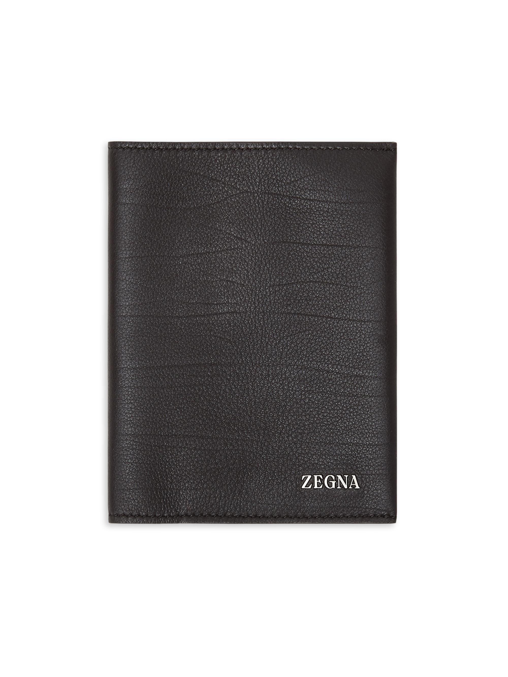 ZEGNA Men's Secondskin Leather Passport Case - Dark Brown