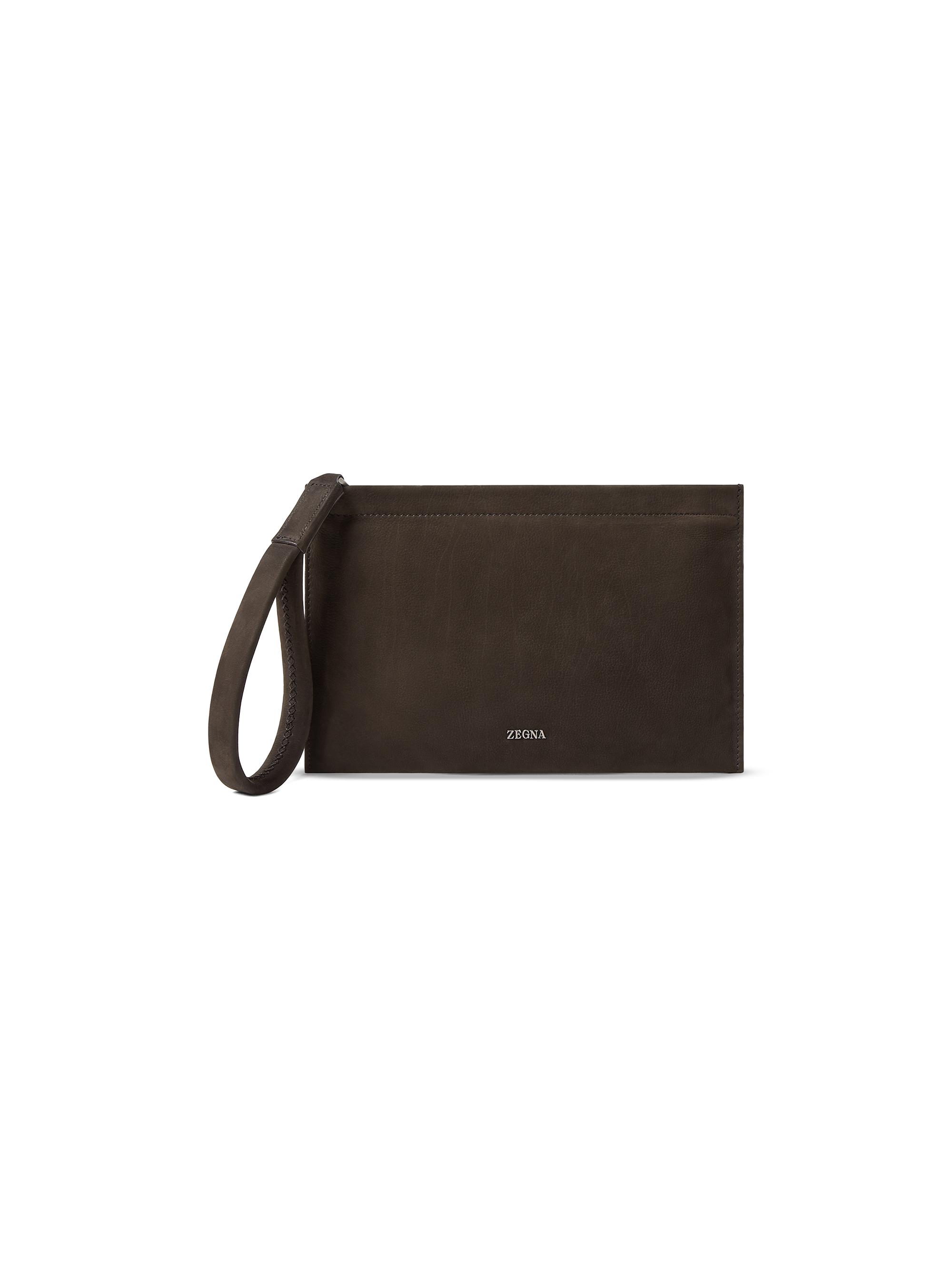 ZEGNA Men's Secondskin Leather Mini Pouch - Dark Brown