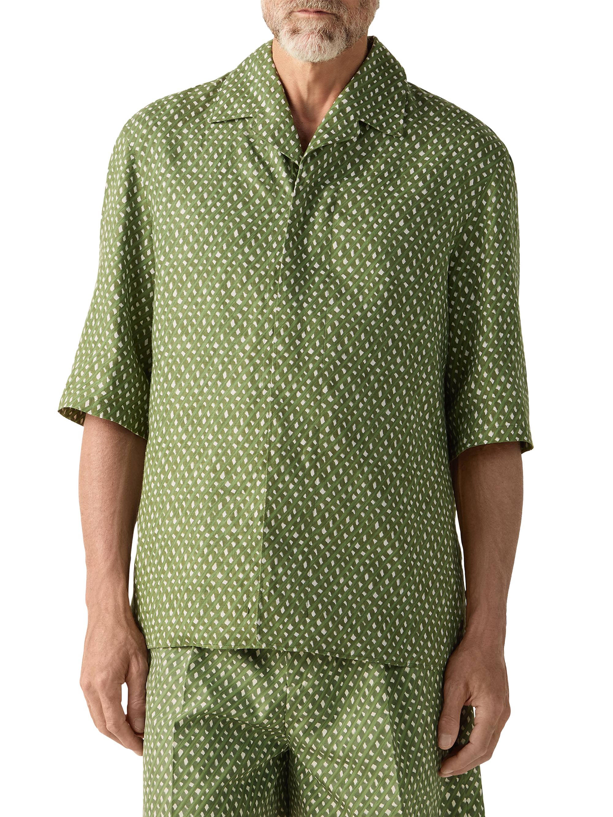ZEGNA Men's Signature Printed Linen Shirt - Pine Green | Thumbnail 2