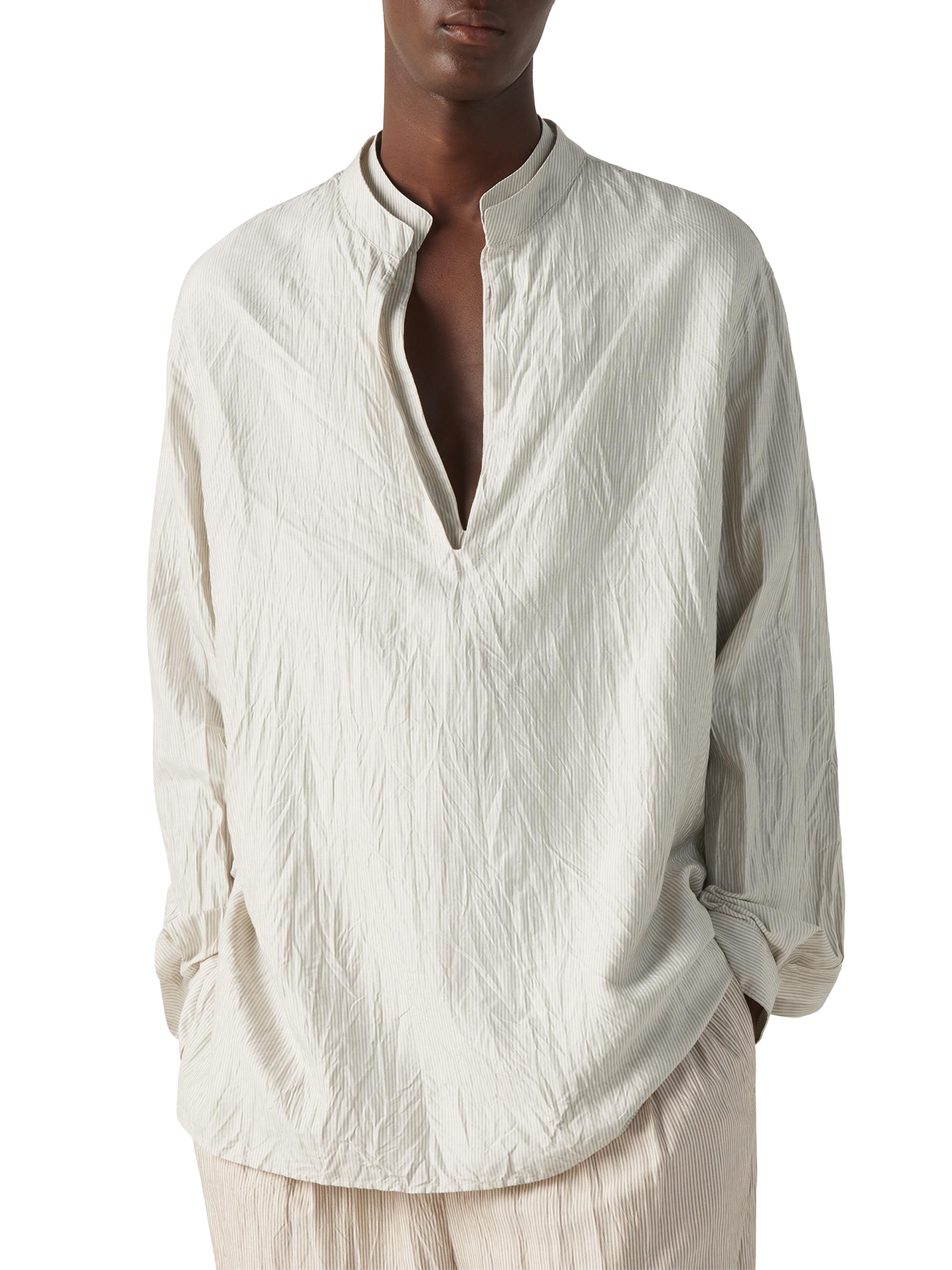 ZEGNA Men's Striped Silk Shirt - White Grey | Thumbnail 2