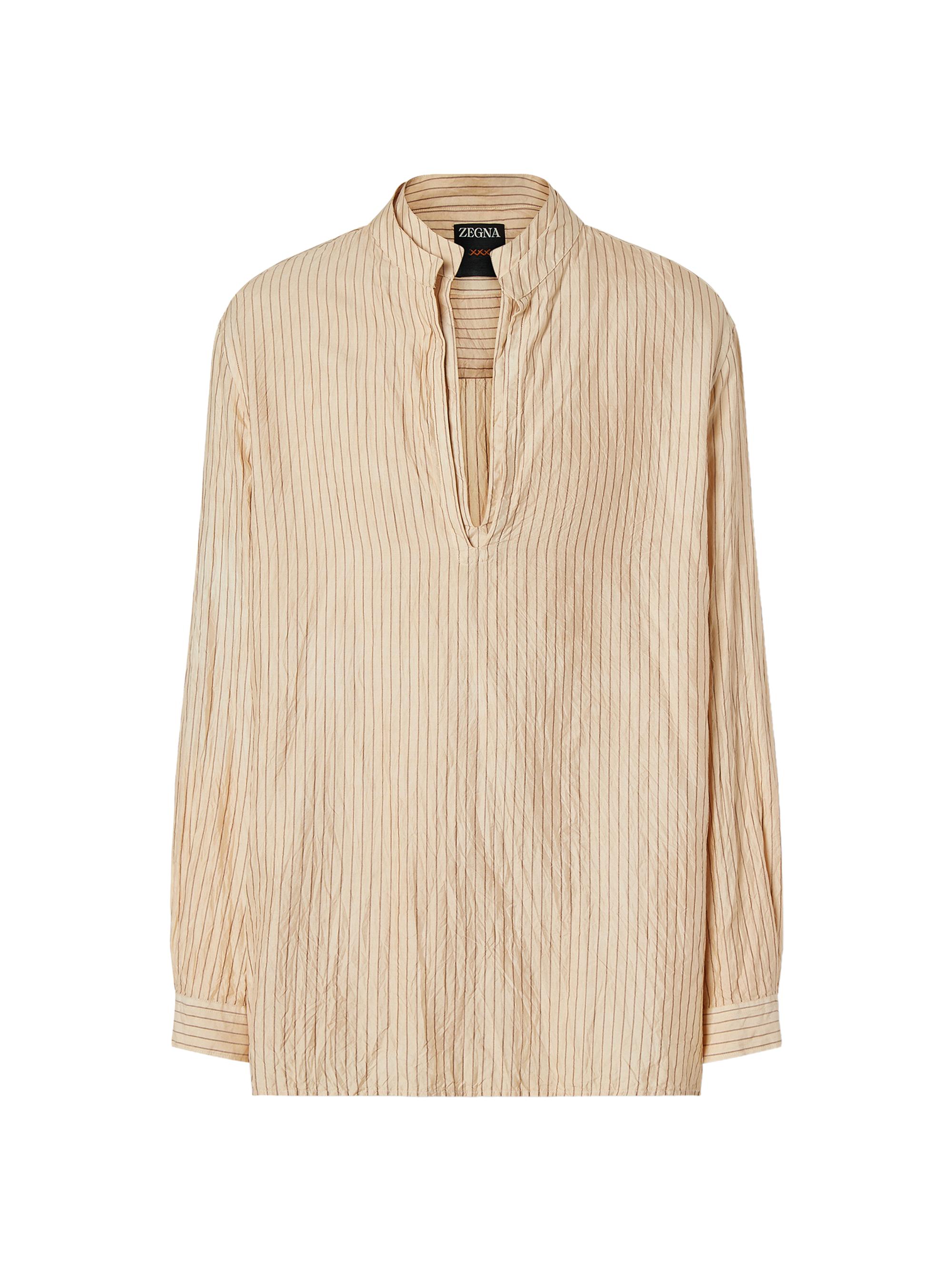 ZEGNA Men's Striped Silk Shirt - Beige Brown