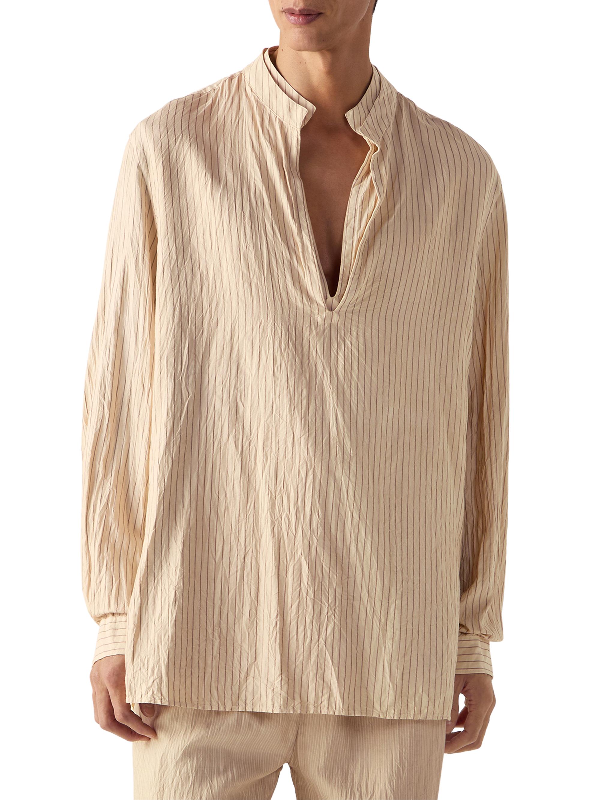 ZEGNA Men's Striped Silk Shirt - Beige Brown | Thumbnail 2