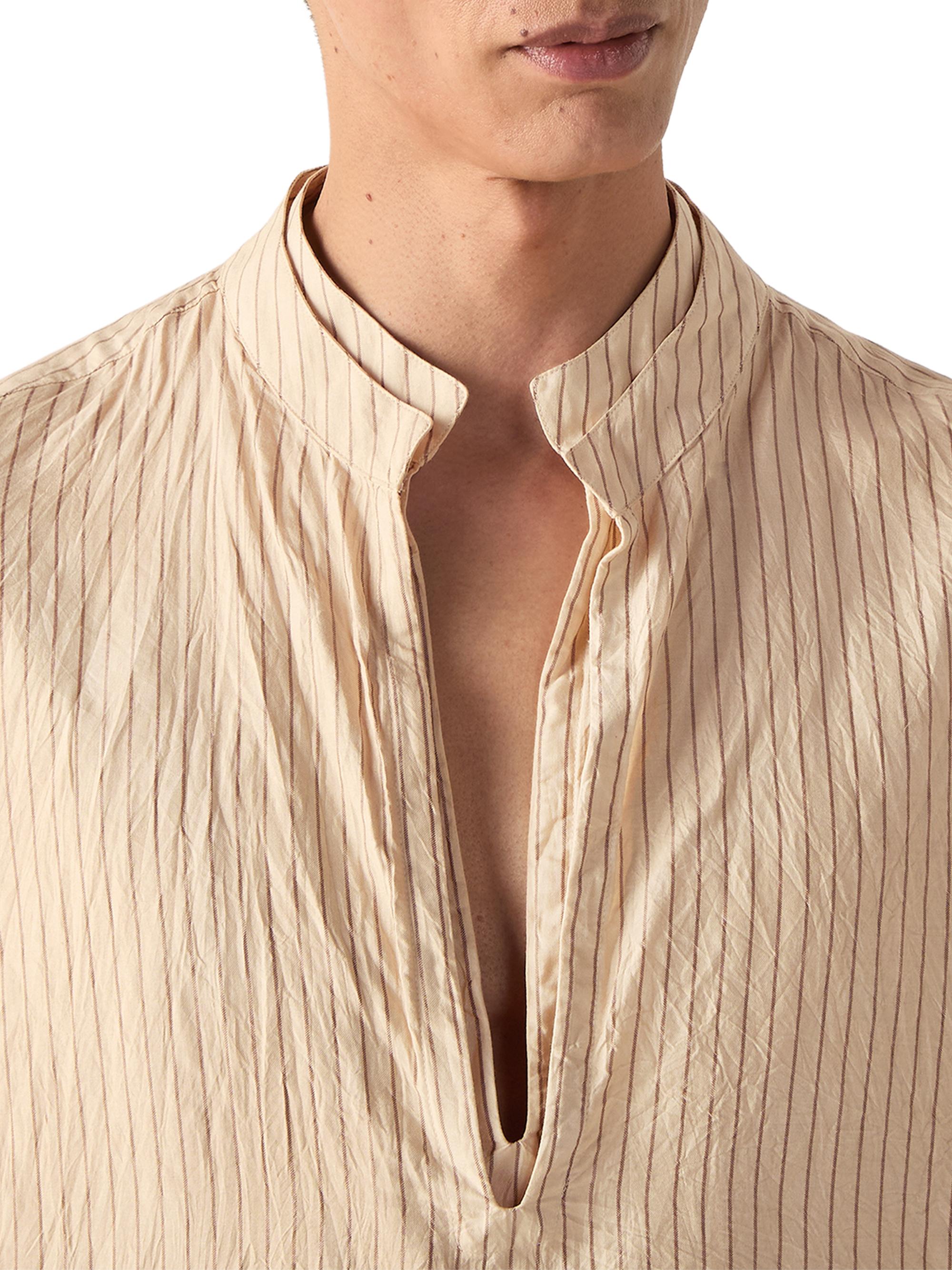 ZEGNA Men's Striped Silk Shirt - Beige Brown | Thumbnail 4