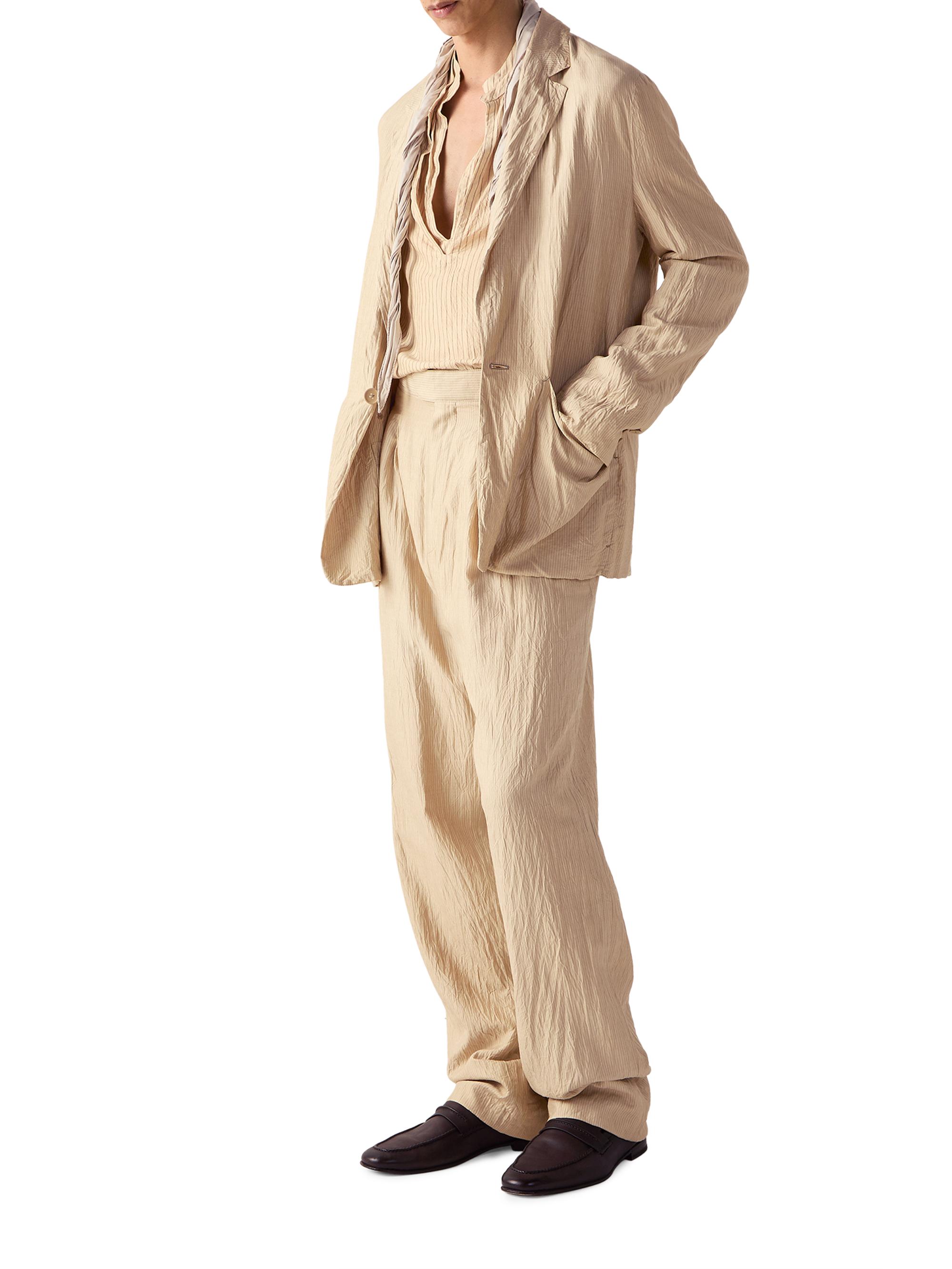 ZEGNA Men's Striped Silk Shirt - Beige Brown | Thumbnail 5