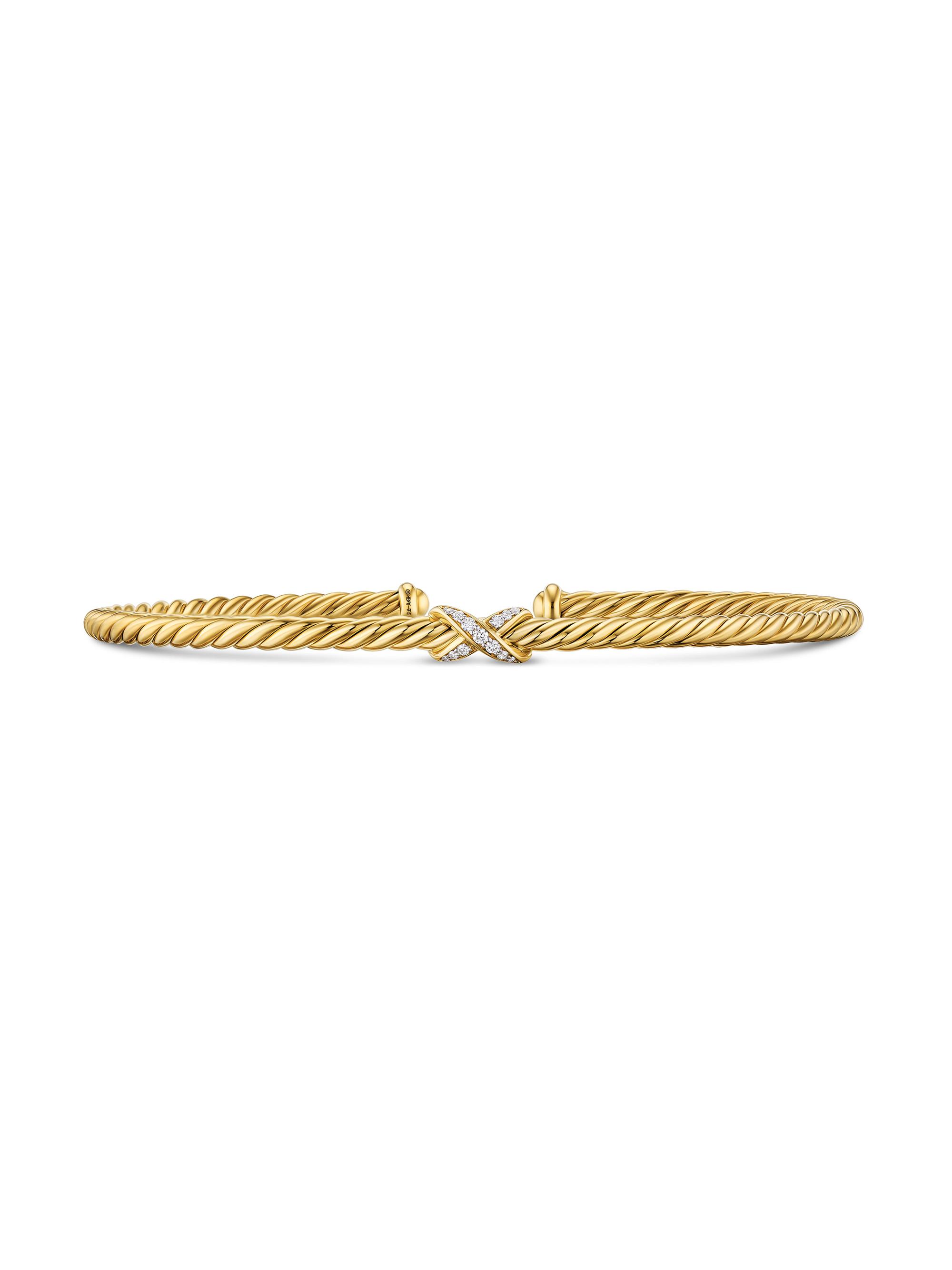 David Yurman Women's Micro Cablespira Flex x Bracelet in 18K Yellow Gold - Diamond