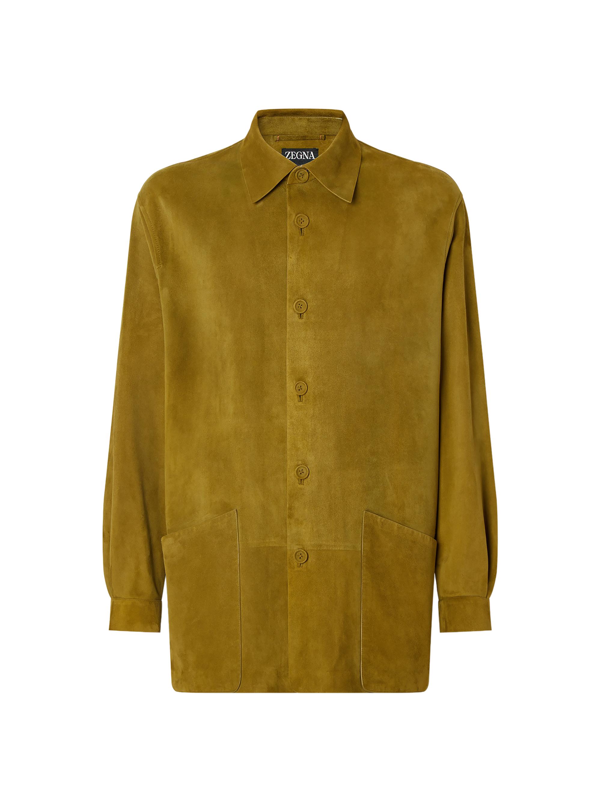 ZEGNA Men's Leather Overshirt - Olive Green