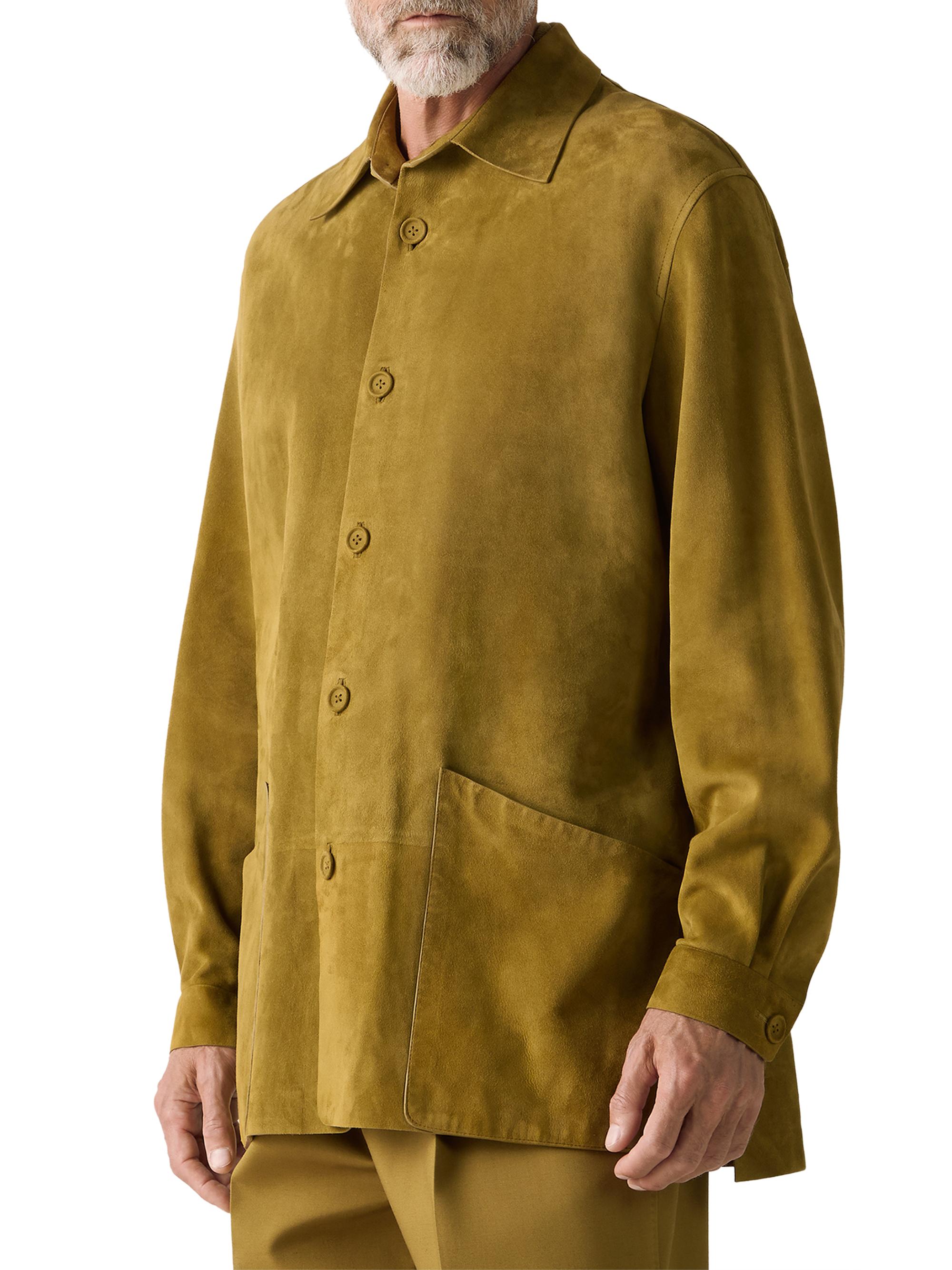 ZEGNA Men's Leather Overshirt - Olive Green | Thumbnail 2