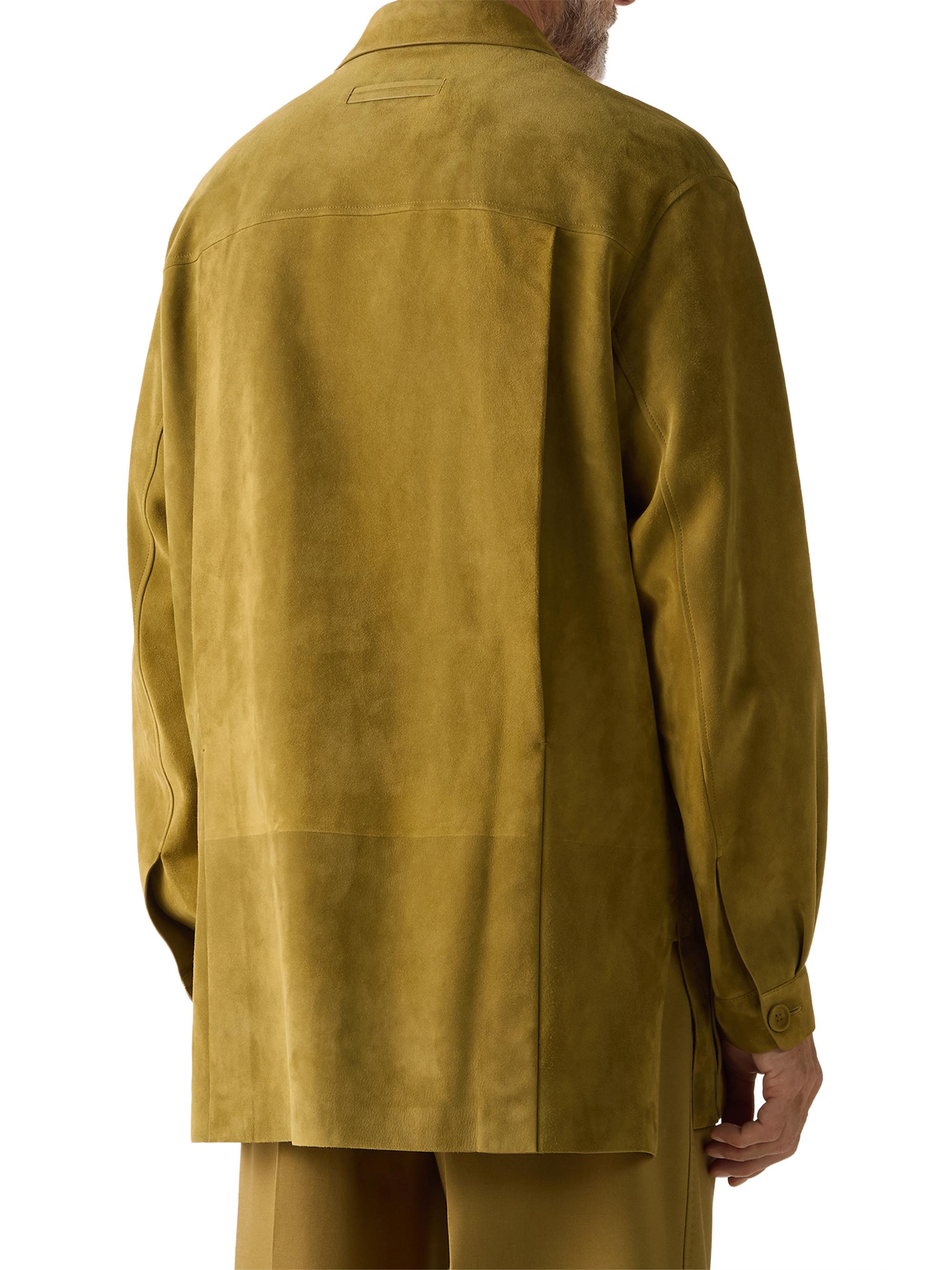 ZEGNA Men's Leather Overshirt - Olive Green | Thumbnail 3