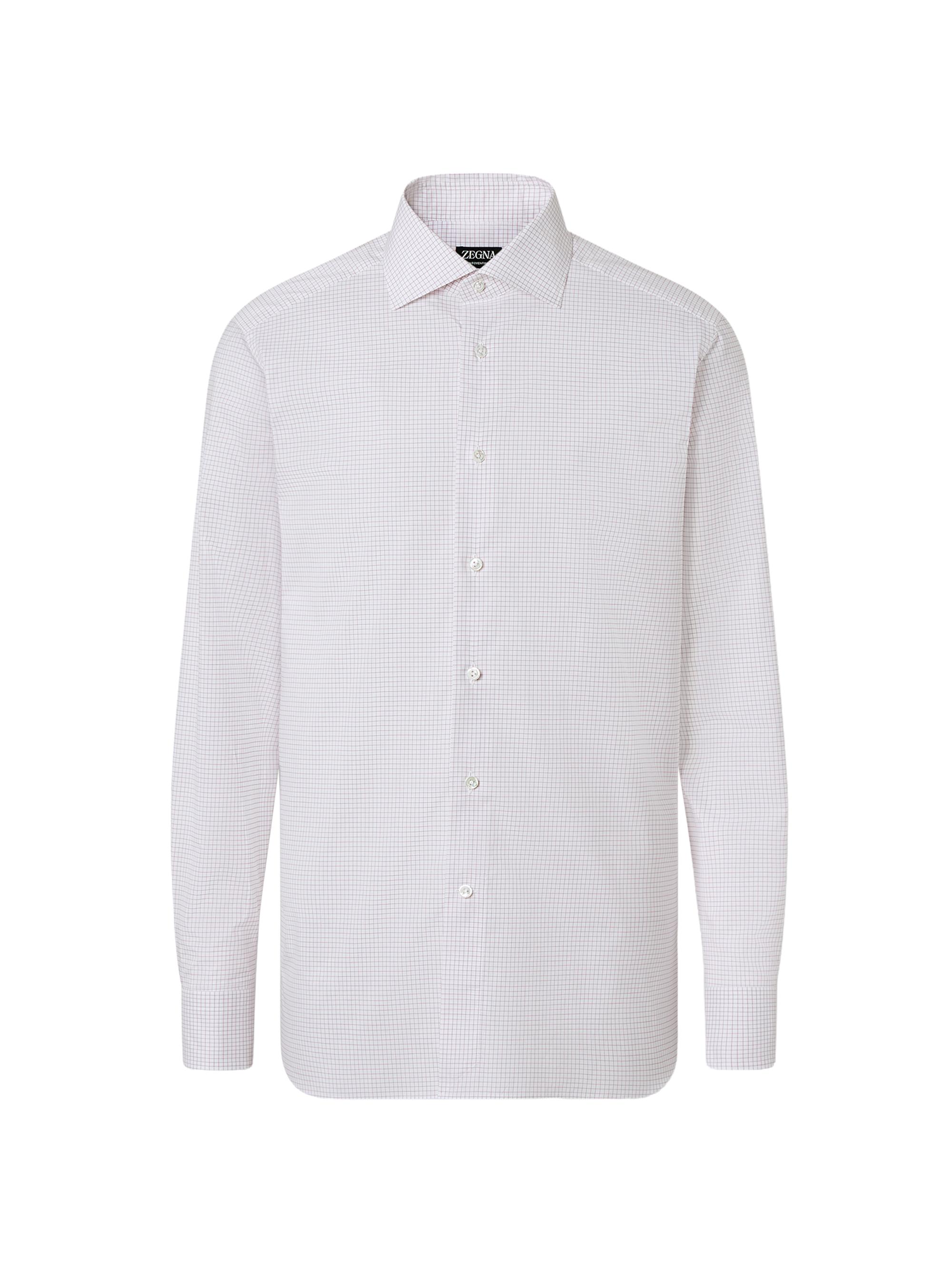 ZEGNA Men's Checked Centoventimila Cotton Shirt - Dark Pink White