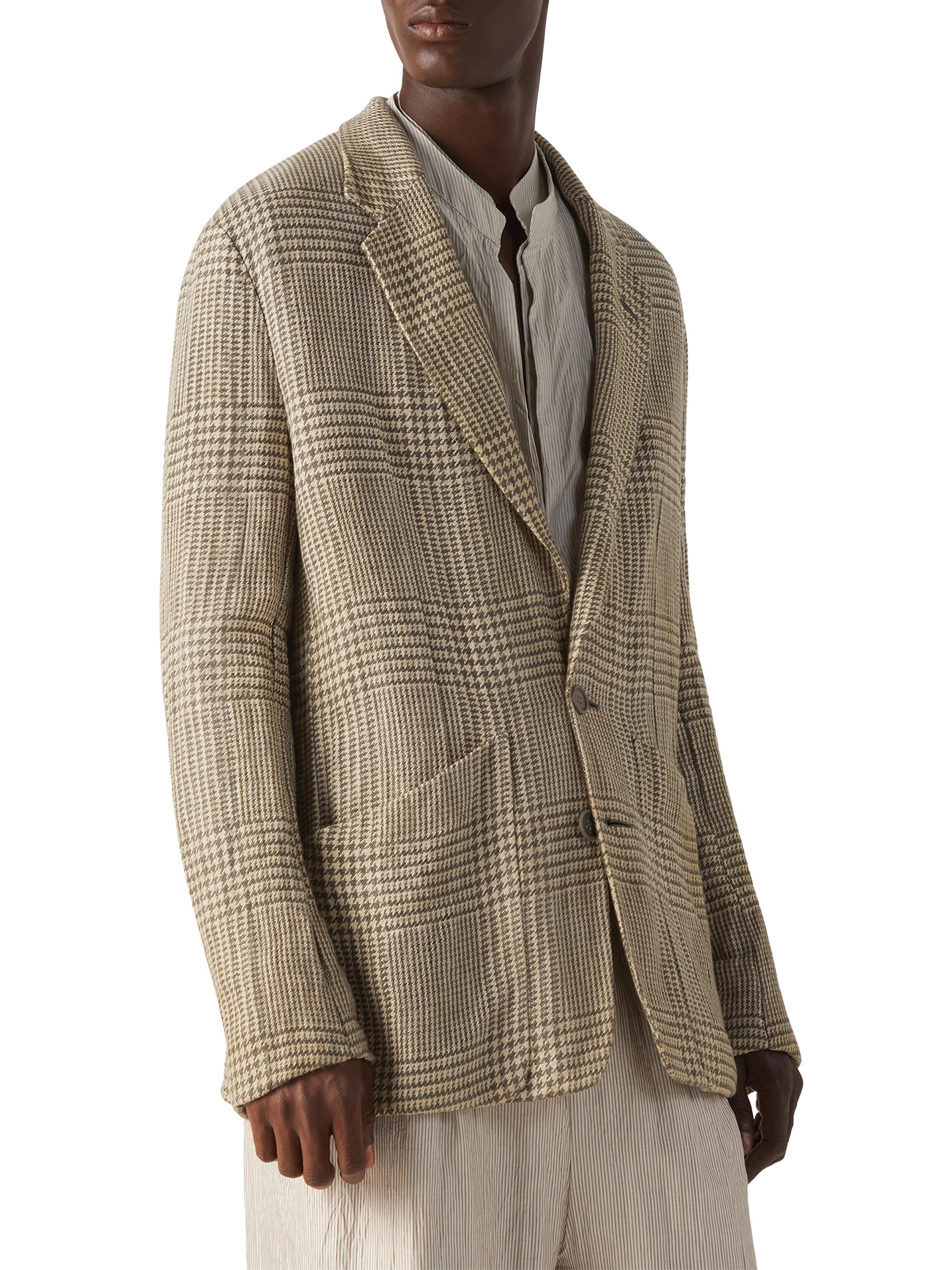 ZEGNA Men's Crossover Linen Wool and Silk Jacket - Olive Green White | Thumbnail 2