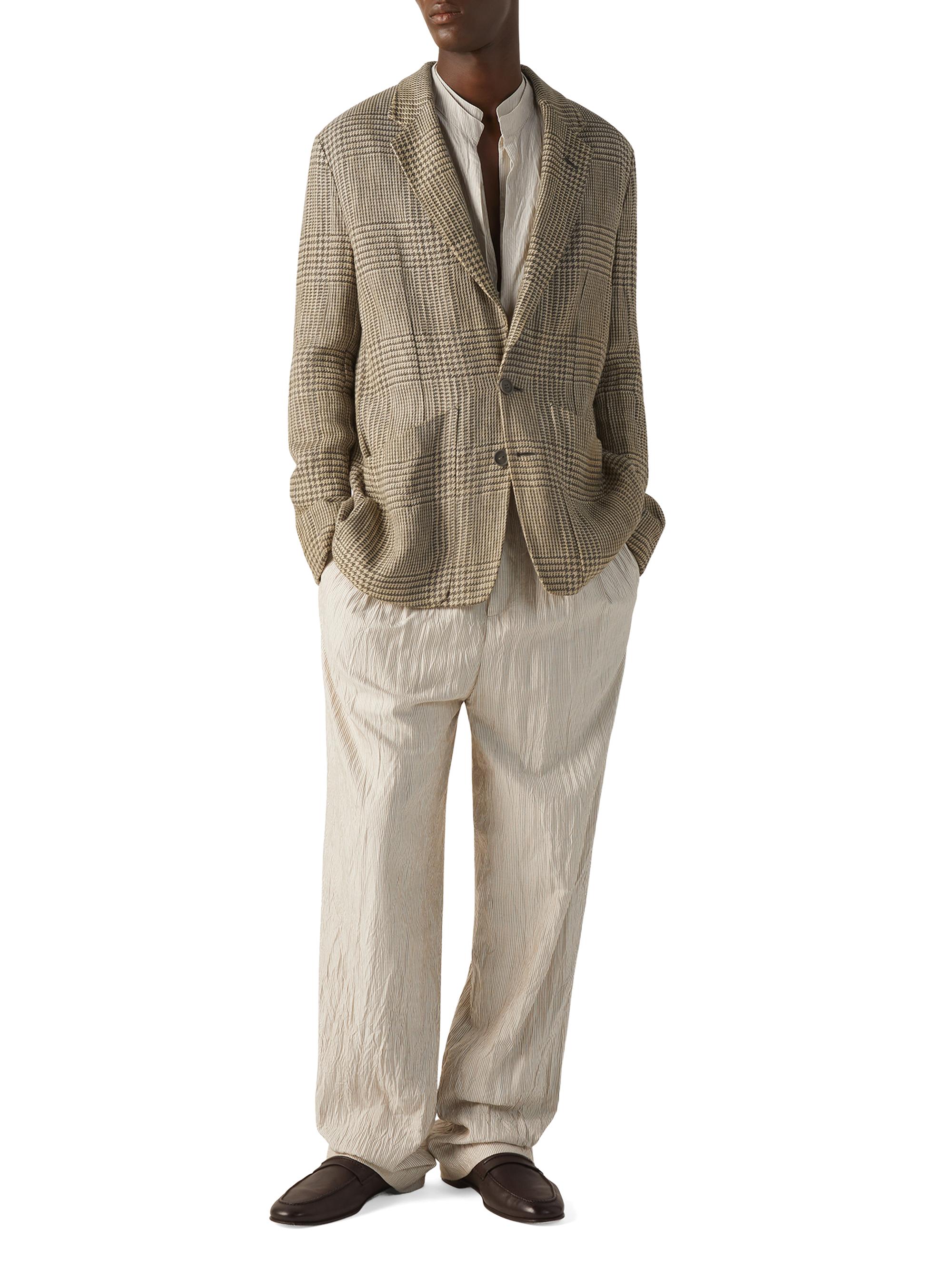 ZEGNA Men's Crossover Linen Wool and Silk Jacket - Olive Green White | Thumbnail 6