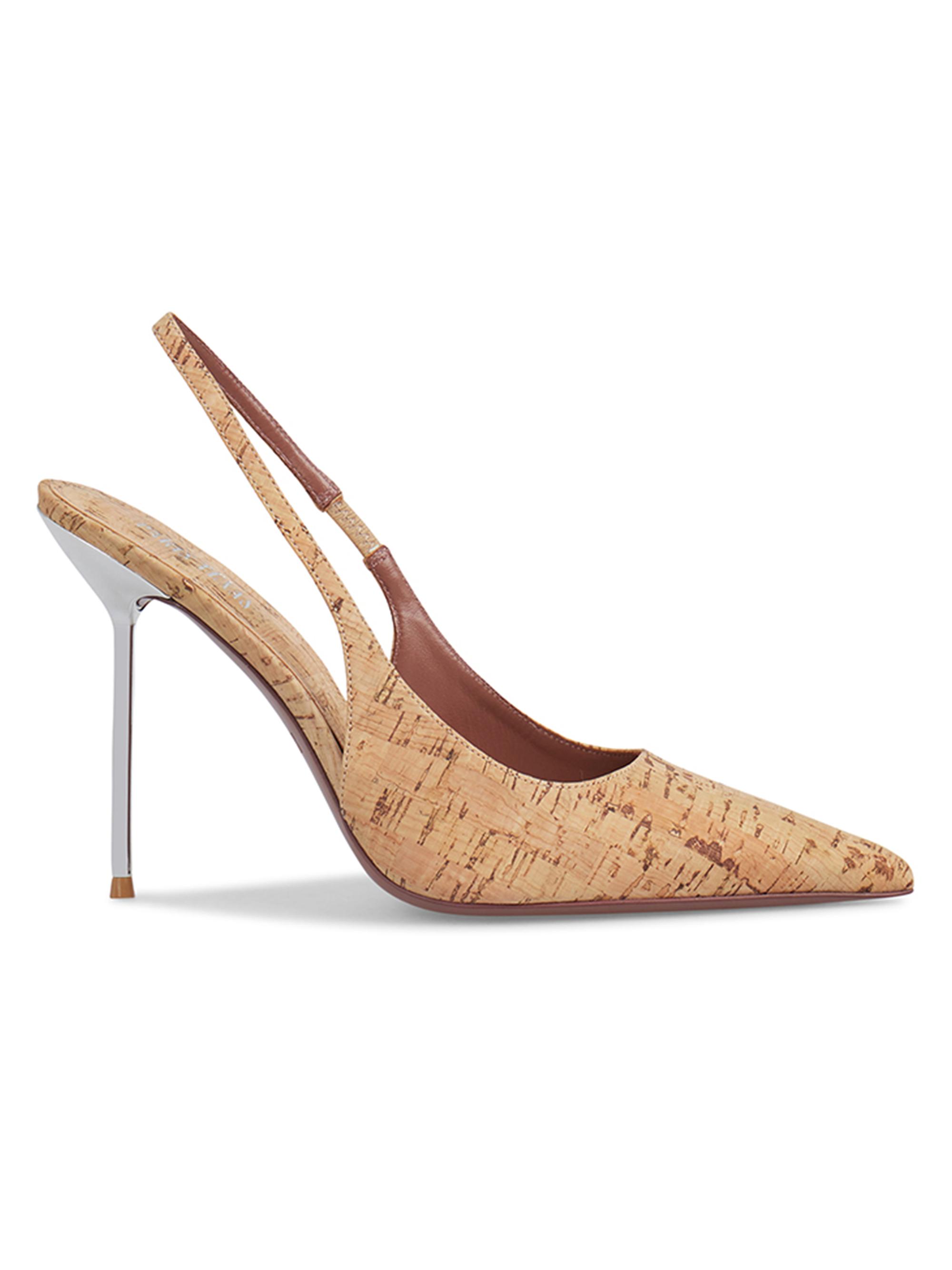 Paris Texas Women's Lidia 105MM Cork-Print Leather Slingback Sandals - Natural Silver