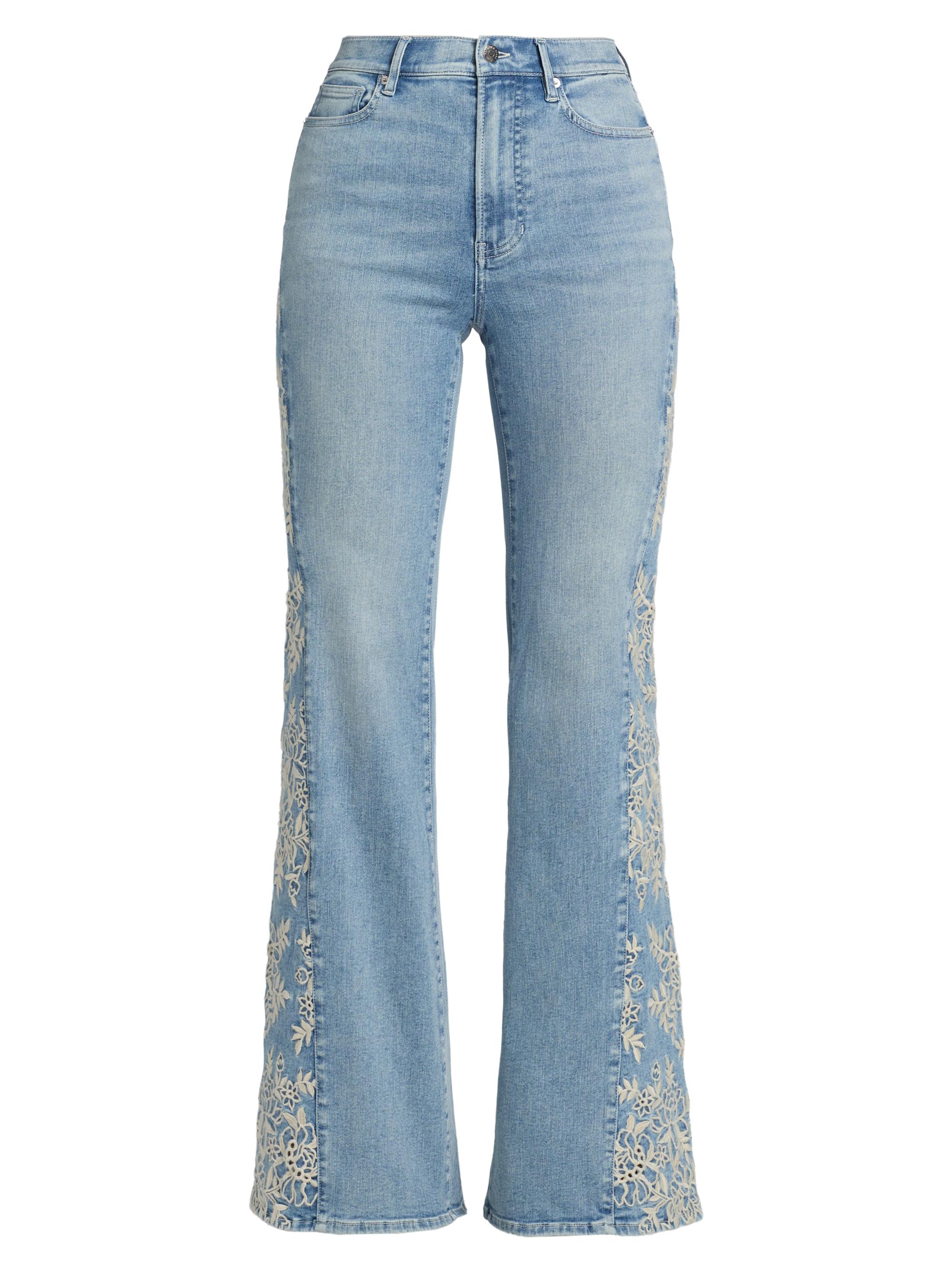 Veronica Beard Joplin Floral-Embroidered High-Rise Flare Jeans