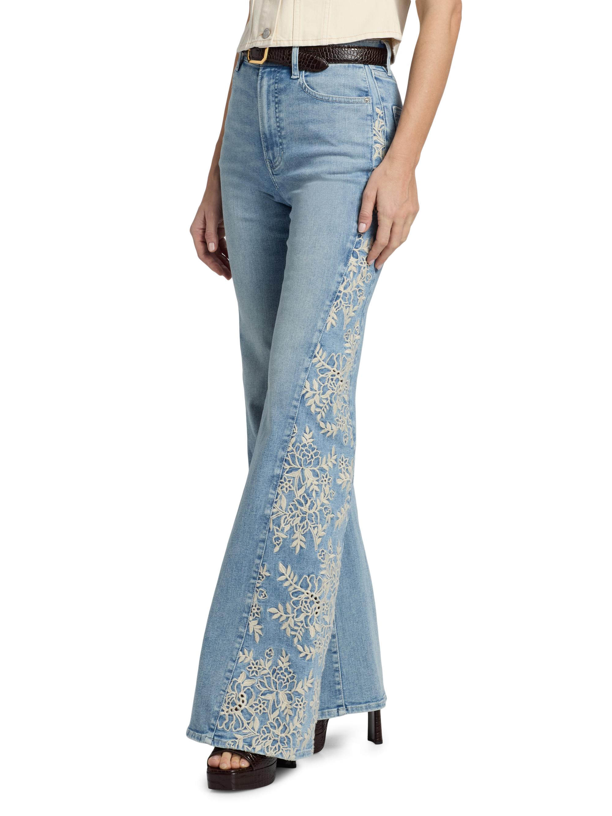 Veronica Beard Joplin Floral-Embroidered High-Rise Flare Jeans