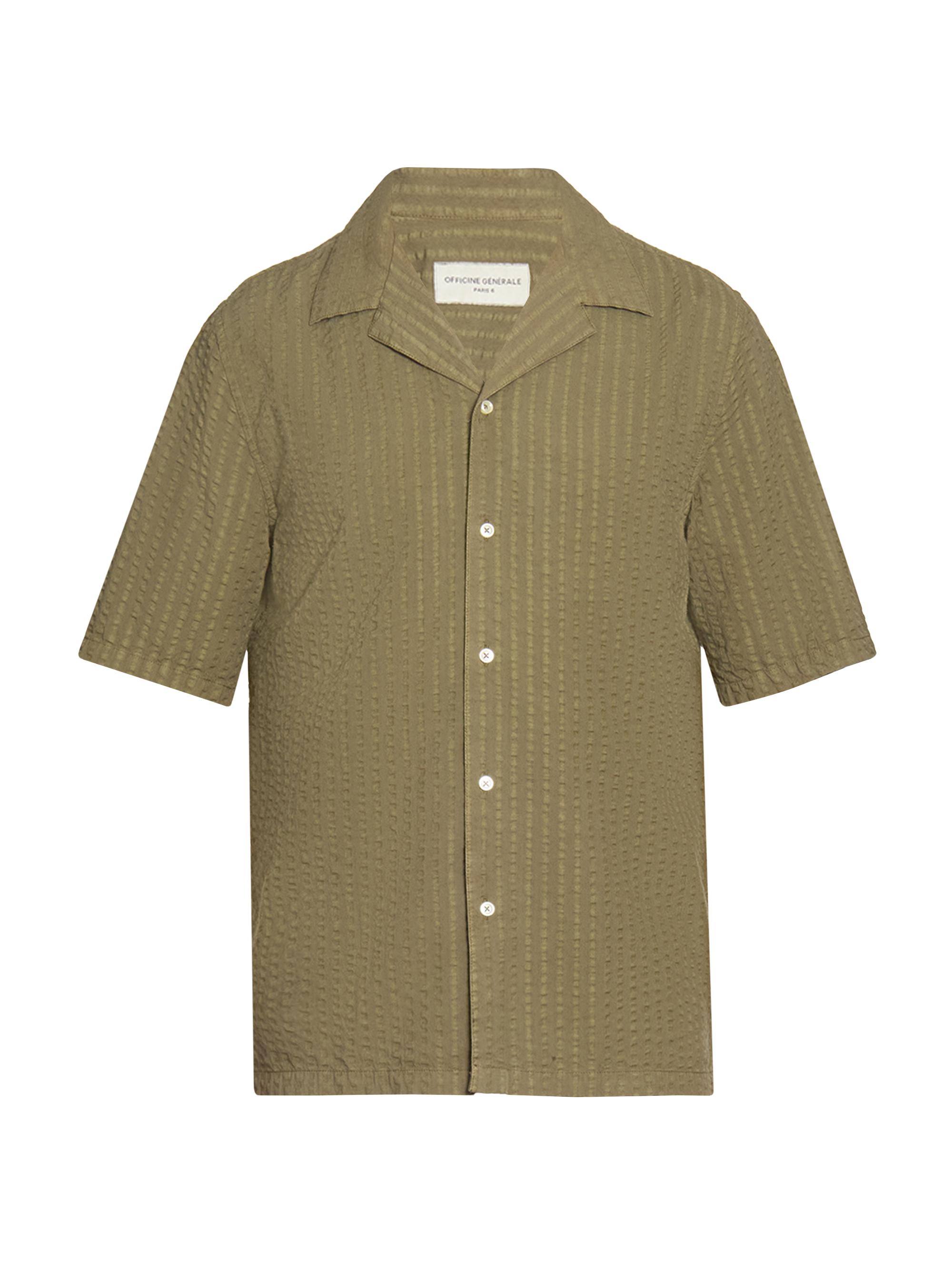 Officine Générale Men's Eren Seersucker Short-Sleeve Shirt - Burnt Olive