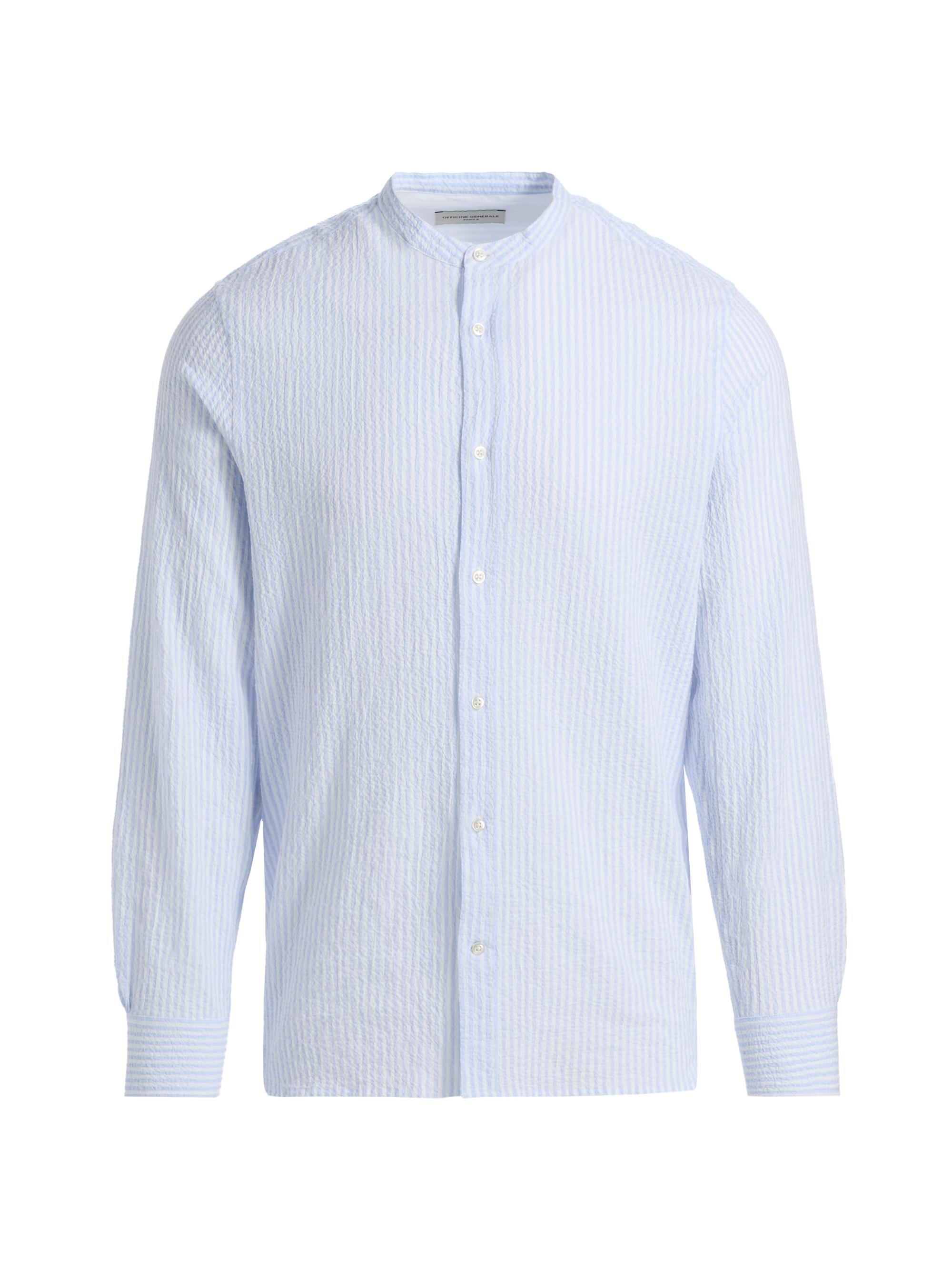 Officine Générale Men's Gaston Striped Seersucker Cotton Shirt - White Dream Blue