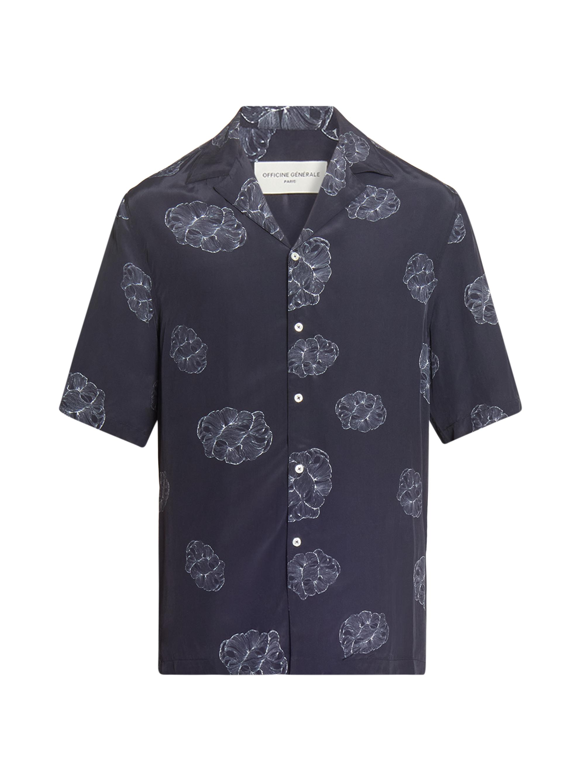 Officine Générale Men's Eren Crepe Cloud Lines Short-Sleeve Shirt - Black Cream