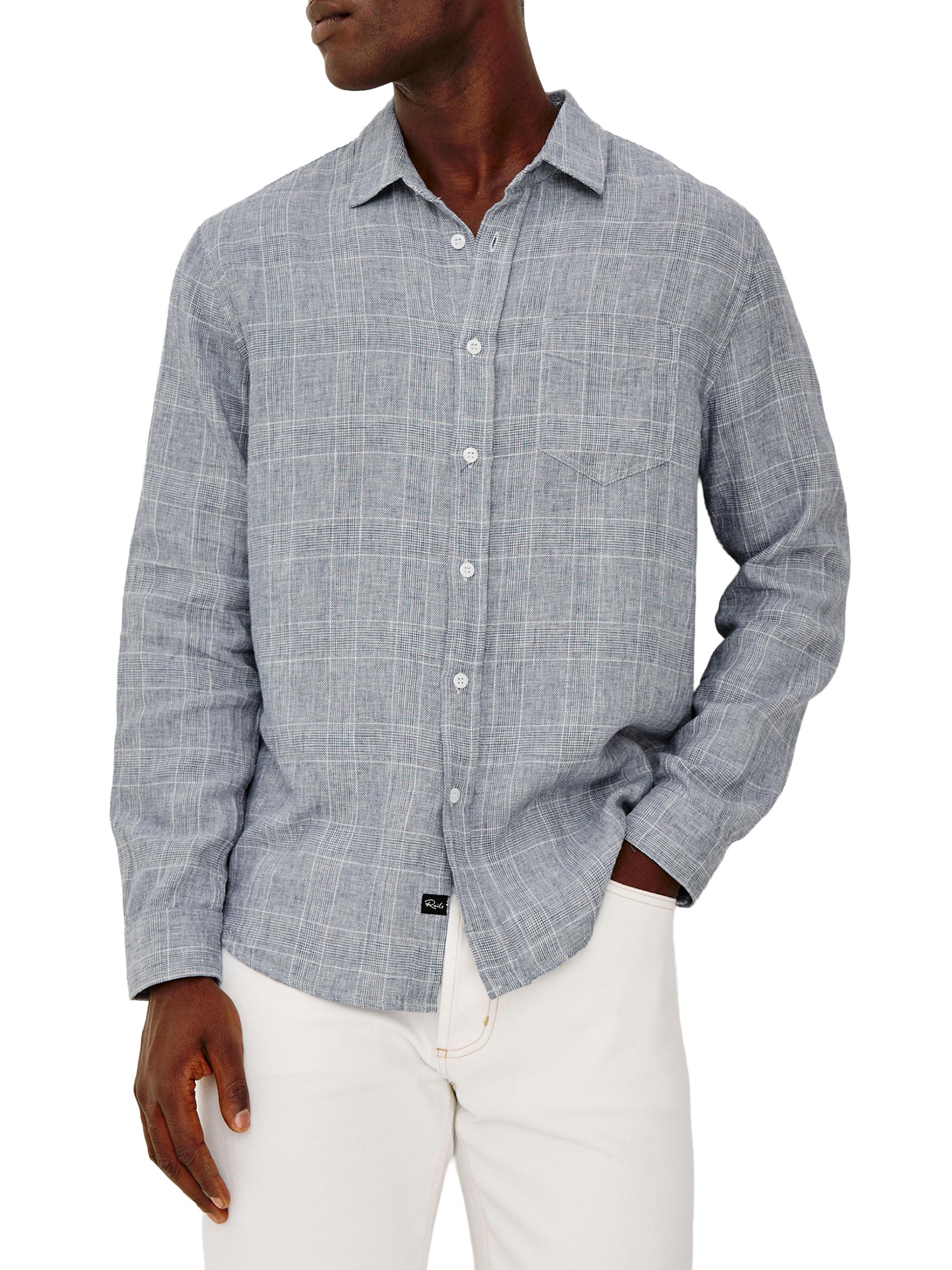 Rails Men's Gracy Plaid Linen-Cotton Shirt - Navy White | Thumbnail 3