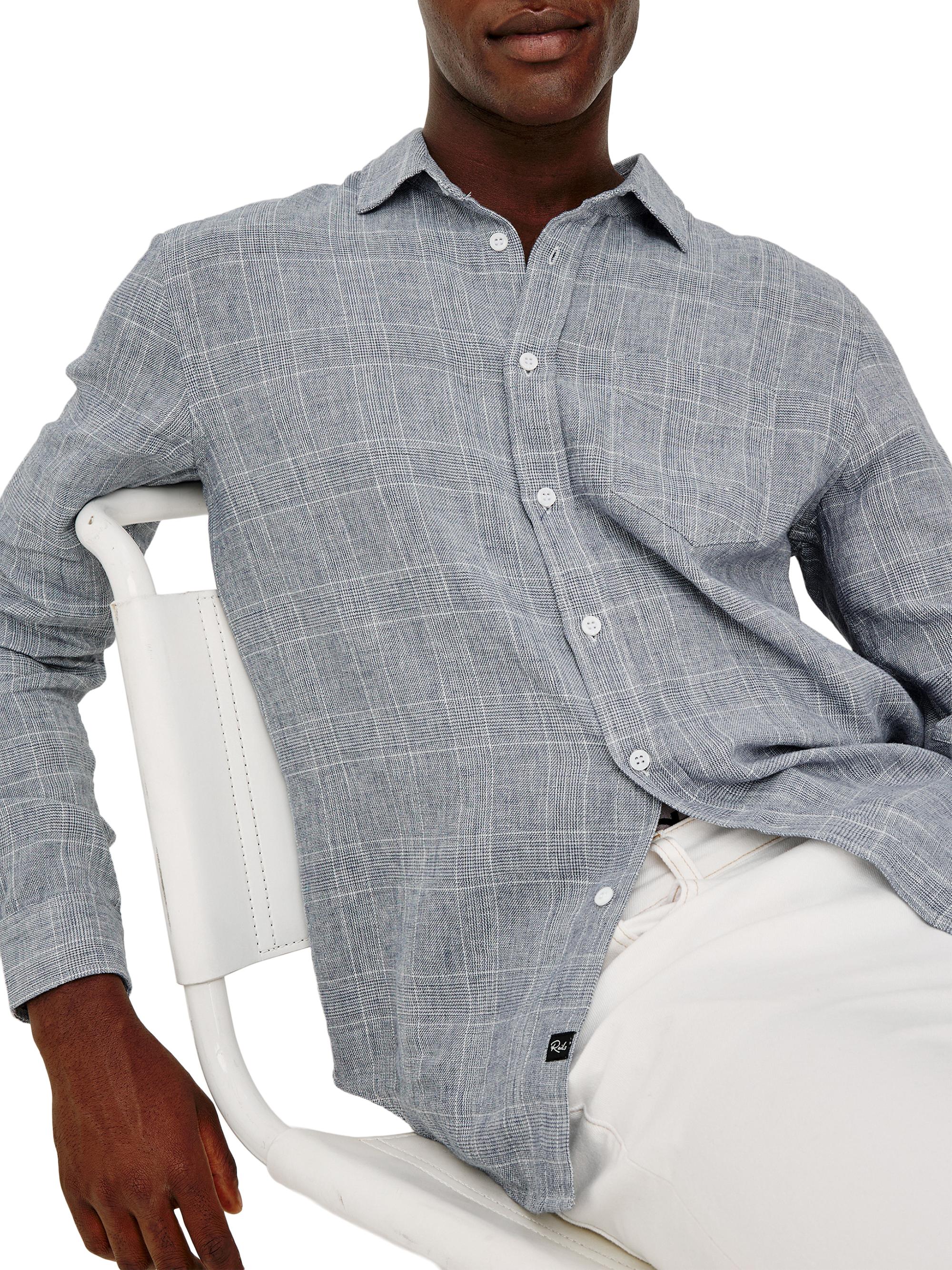 Rails Men's Gracy Plaid Linen-Cotton Shirt - Navy White | Thumbnail 6